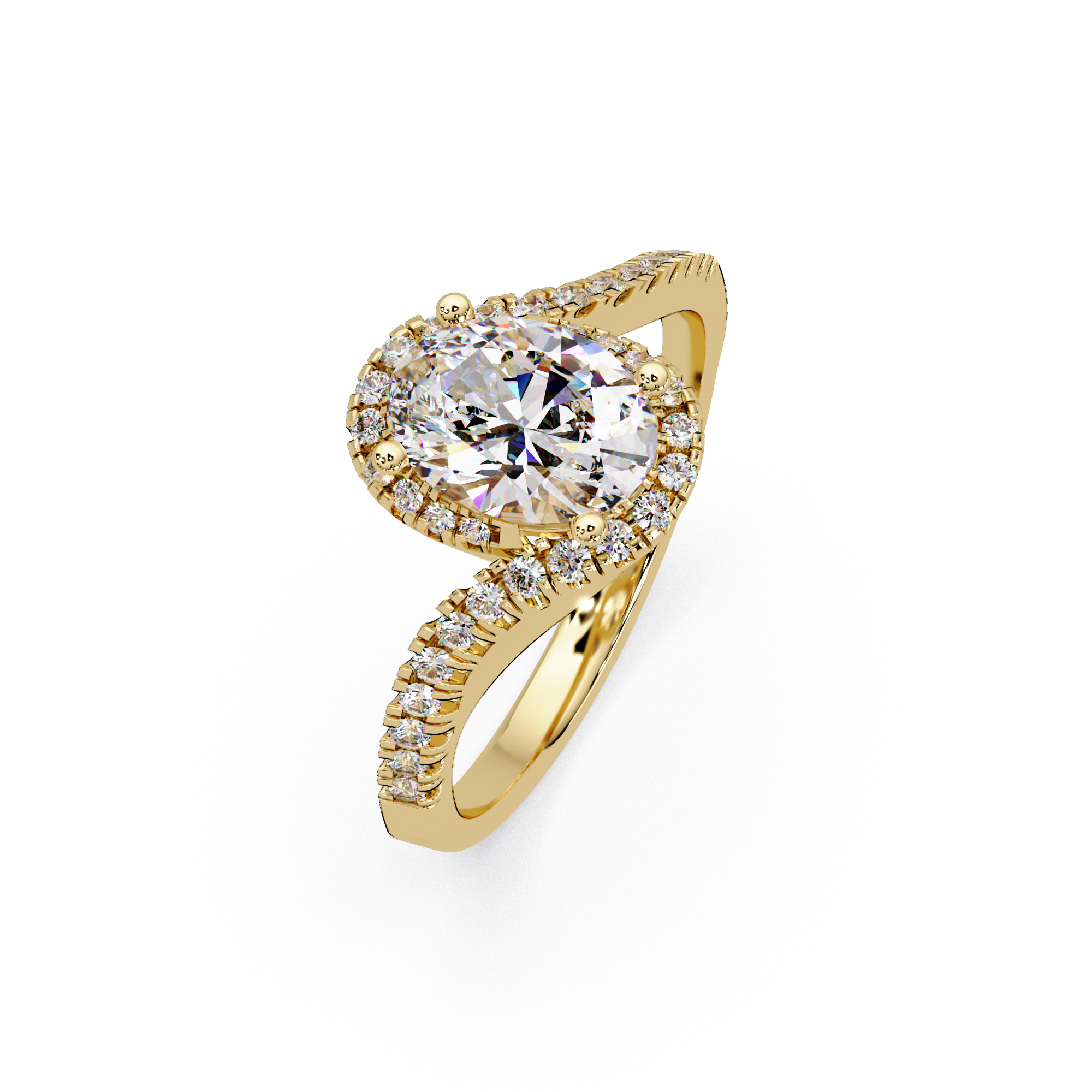 Exquisite Bypass Halo Twist Diamond Engagement Ring