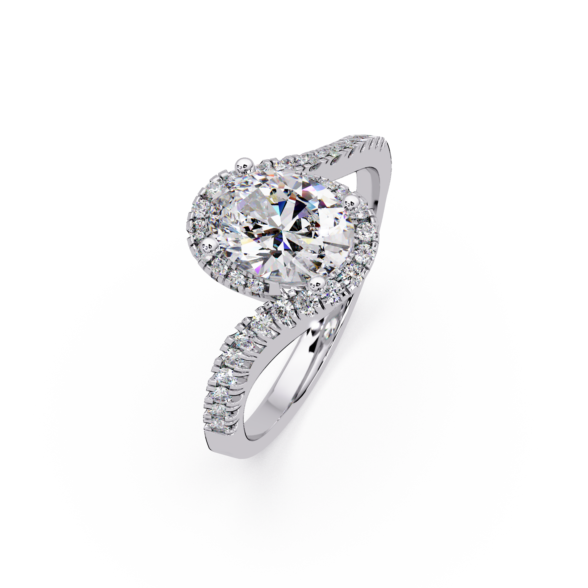 Exquisite Bypass Halo Twist Diamond Engagement Ring