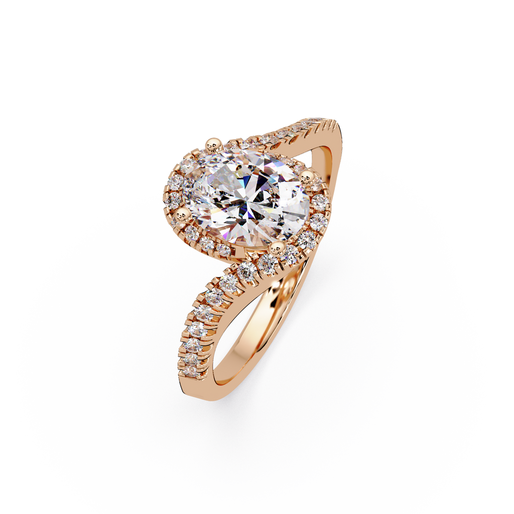 Exquisite Bypass Halo Twist Diamond Engagement Ring