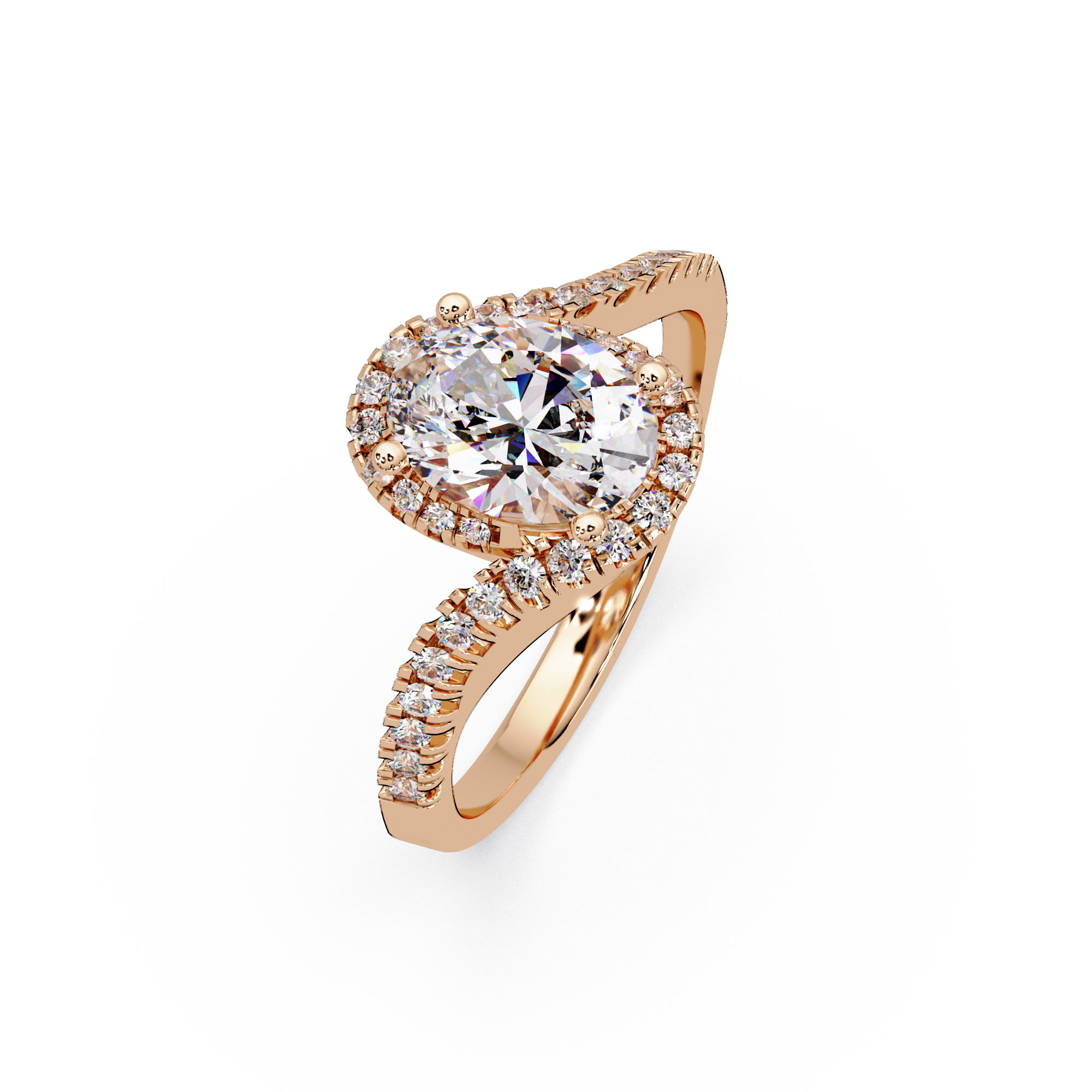 Exquisite Bypass Halo Twist Diamond Engagement Ring