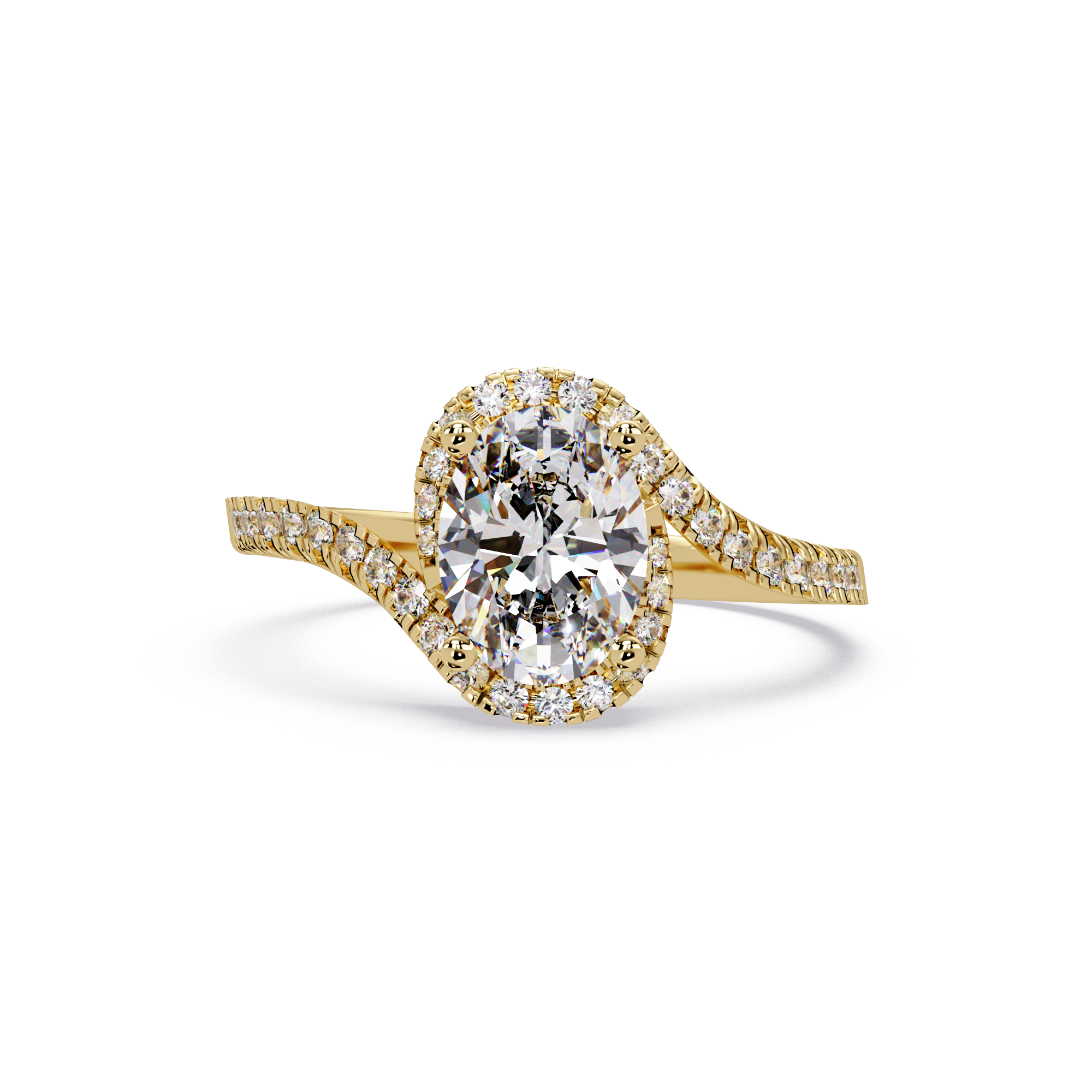 Exquisite Bypass Halo Twist Diamond Engagement Ring
