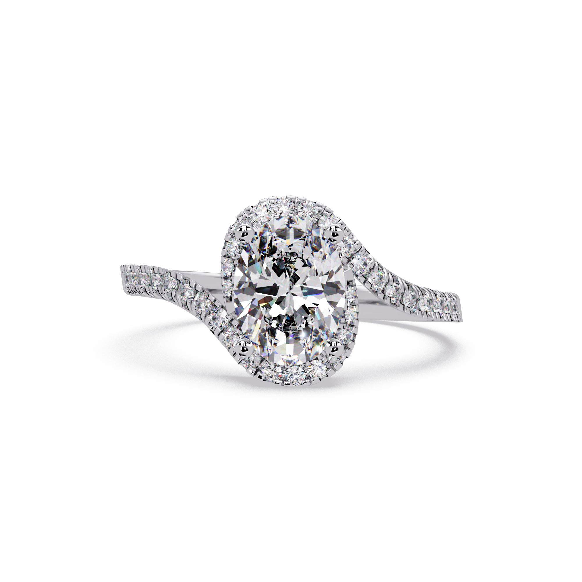 Exquisite Bypass Halo Twist Diamond Engagement Ring