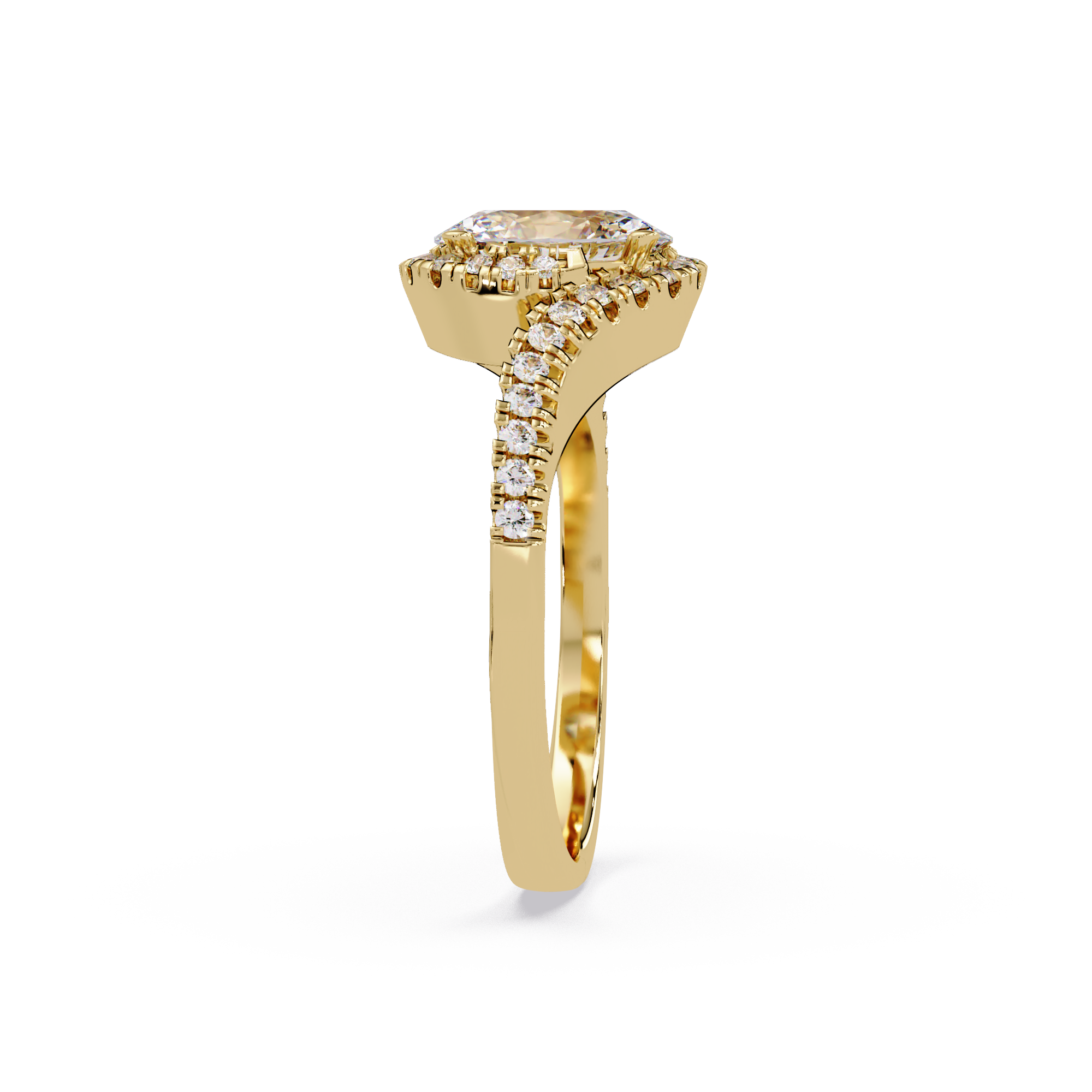 Exquisite Bypass Halo Twist Diamond Engagement Ring