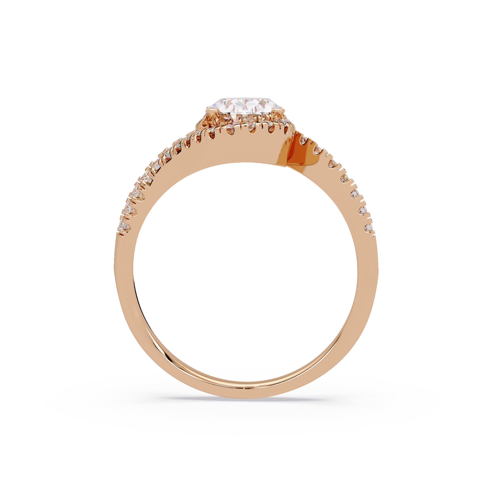 Exquisite Bypass Halo Twist Diamond Engagement Ring