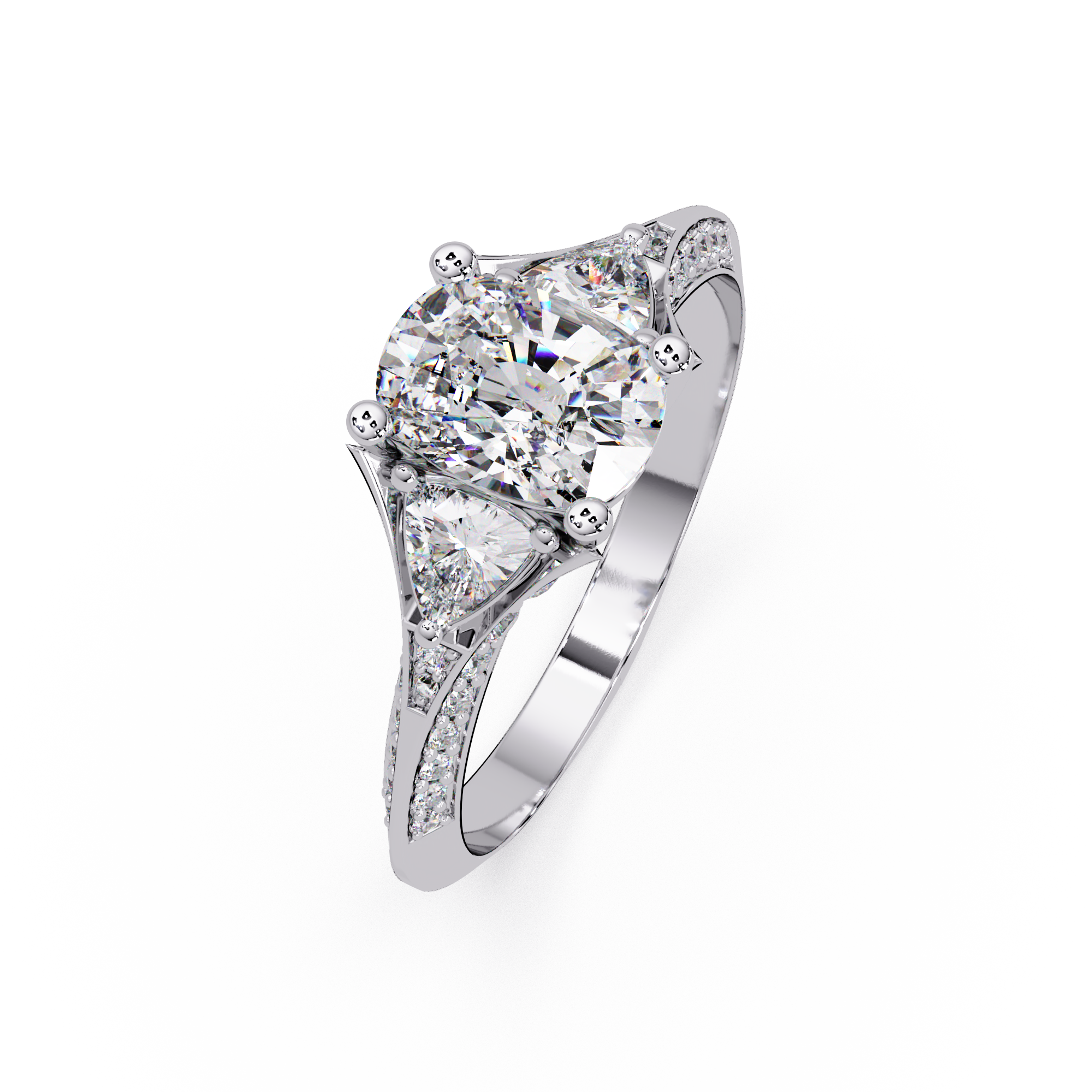 Curved Trillion Three-Stone Diamond Ring