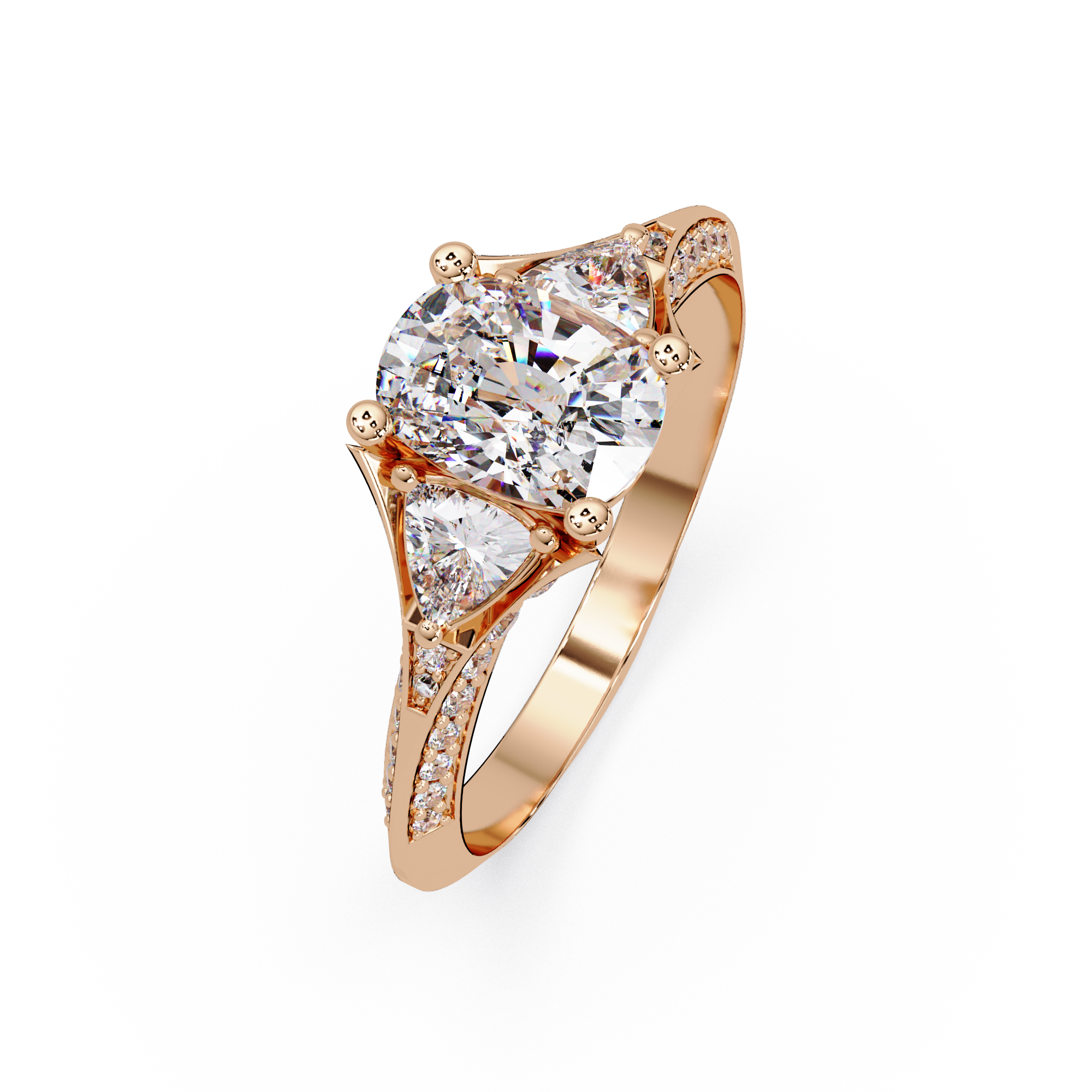 Curved Trillion Three-Stone Diamond Ring