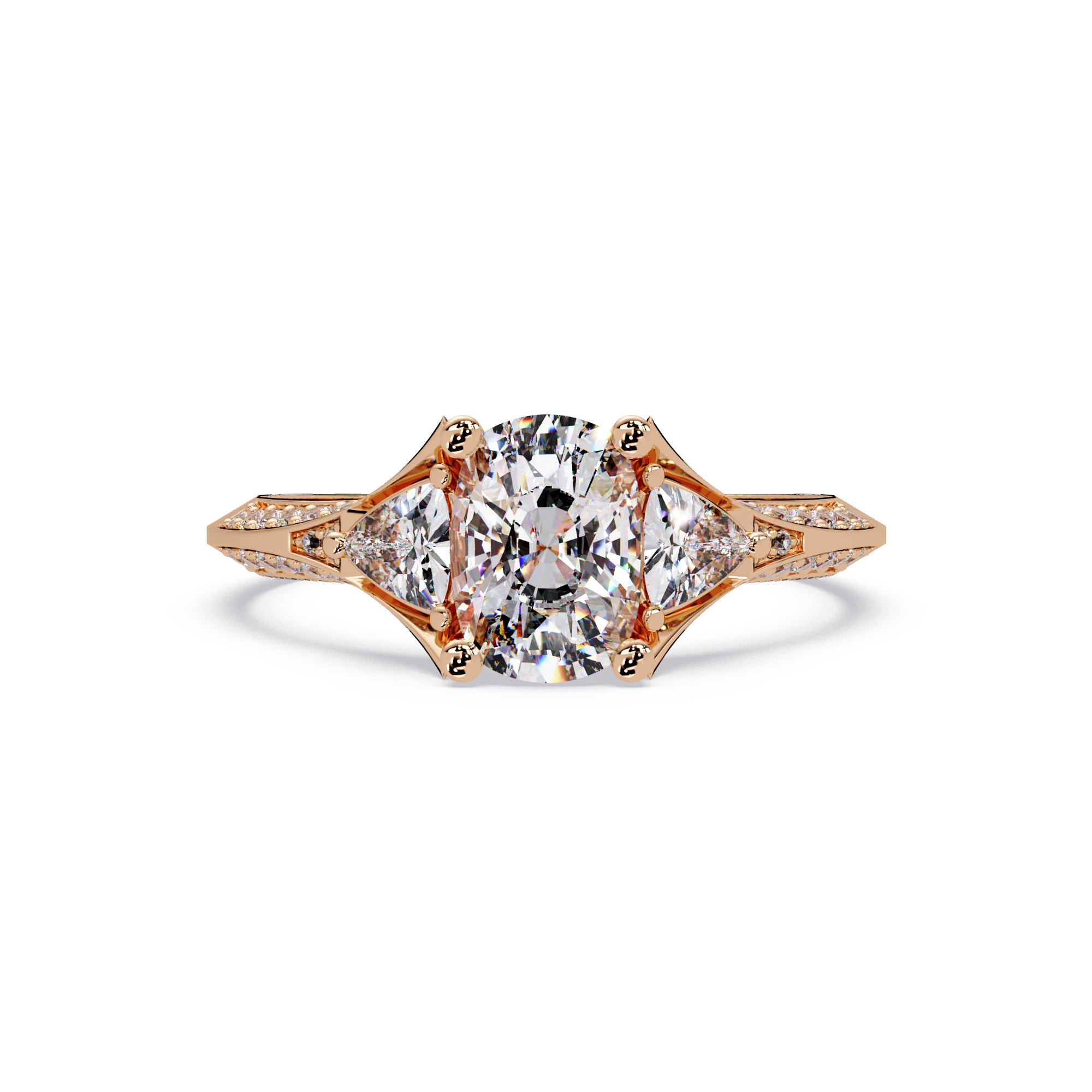 Curved Trillion Three-Stone Diamond Ring