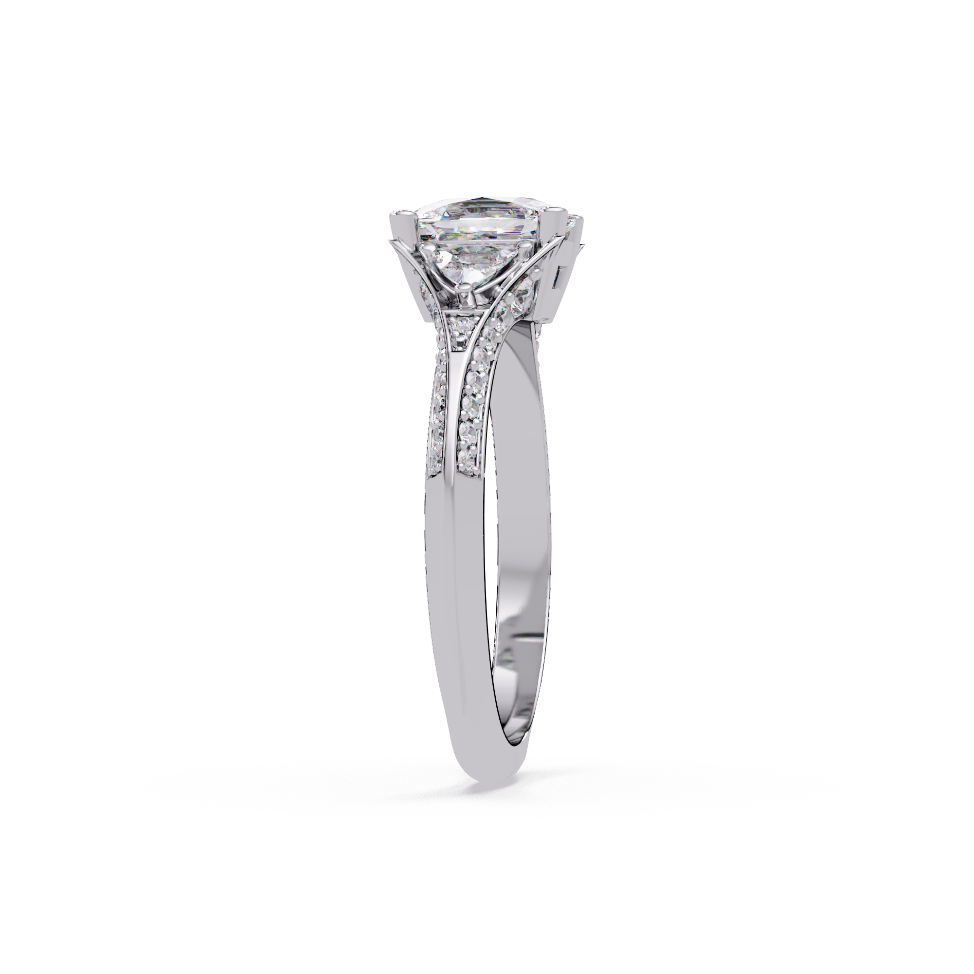 Curved Trillion Three-Stone Diamond Ring