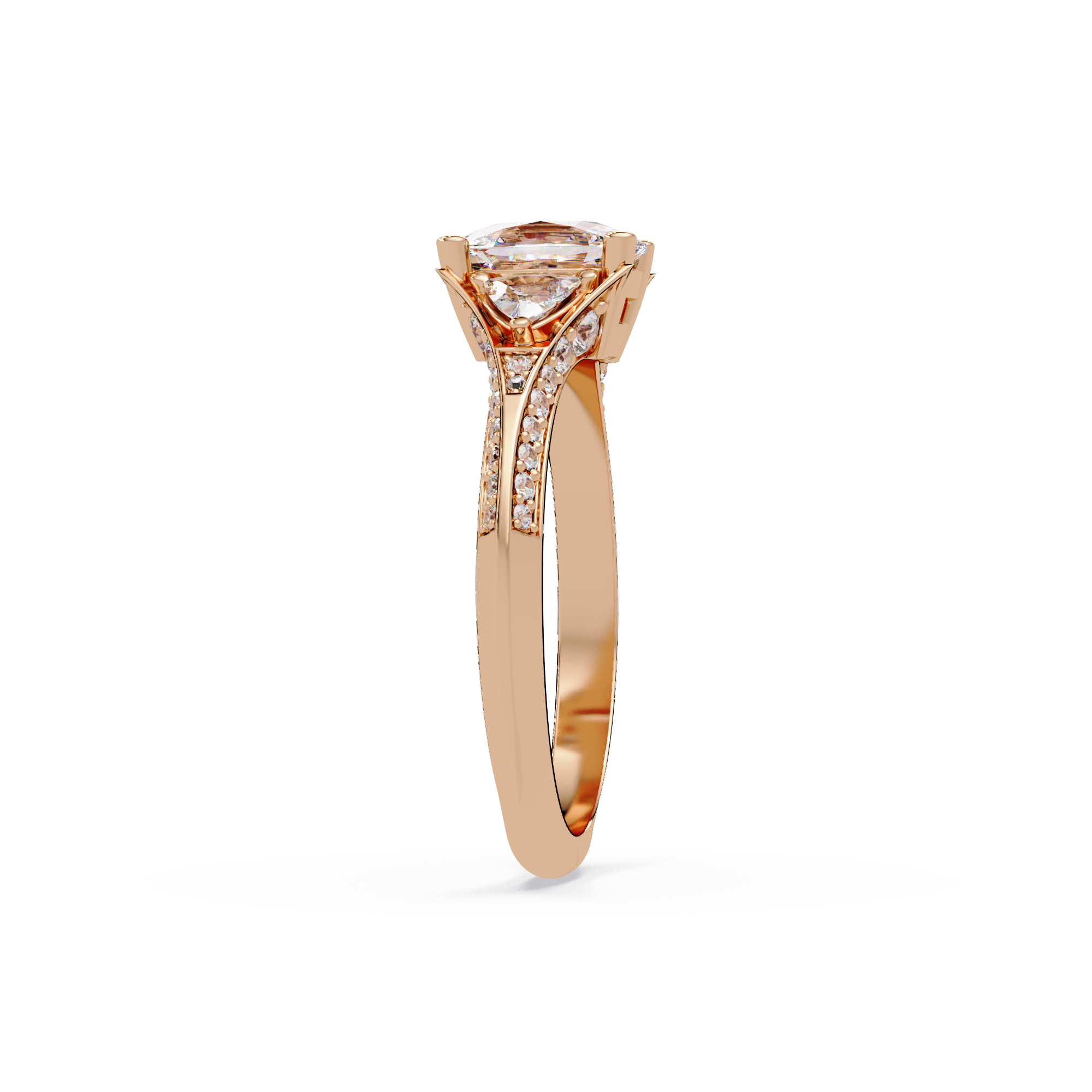 Curved Trillion Three-Stone Diamond Ring