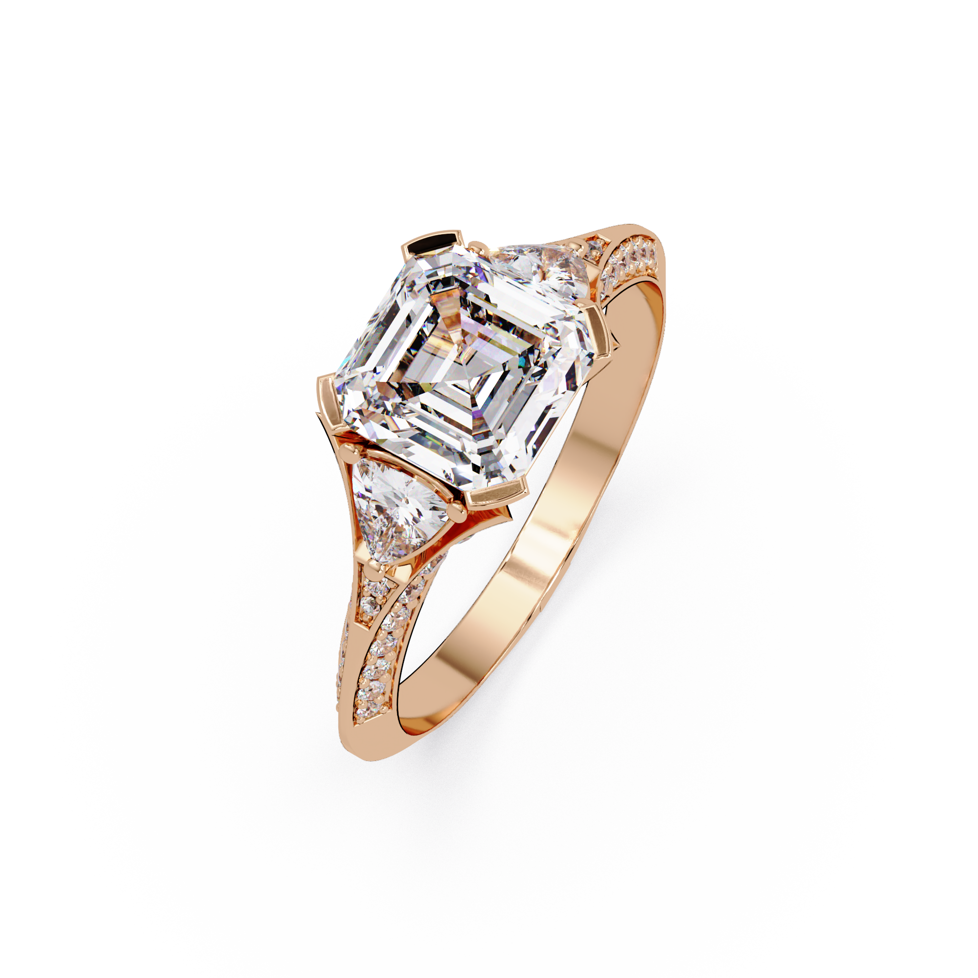 Square Emerald Cut Three-Stone Engagement Ring