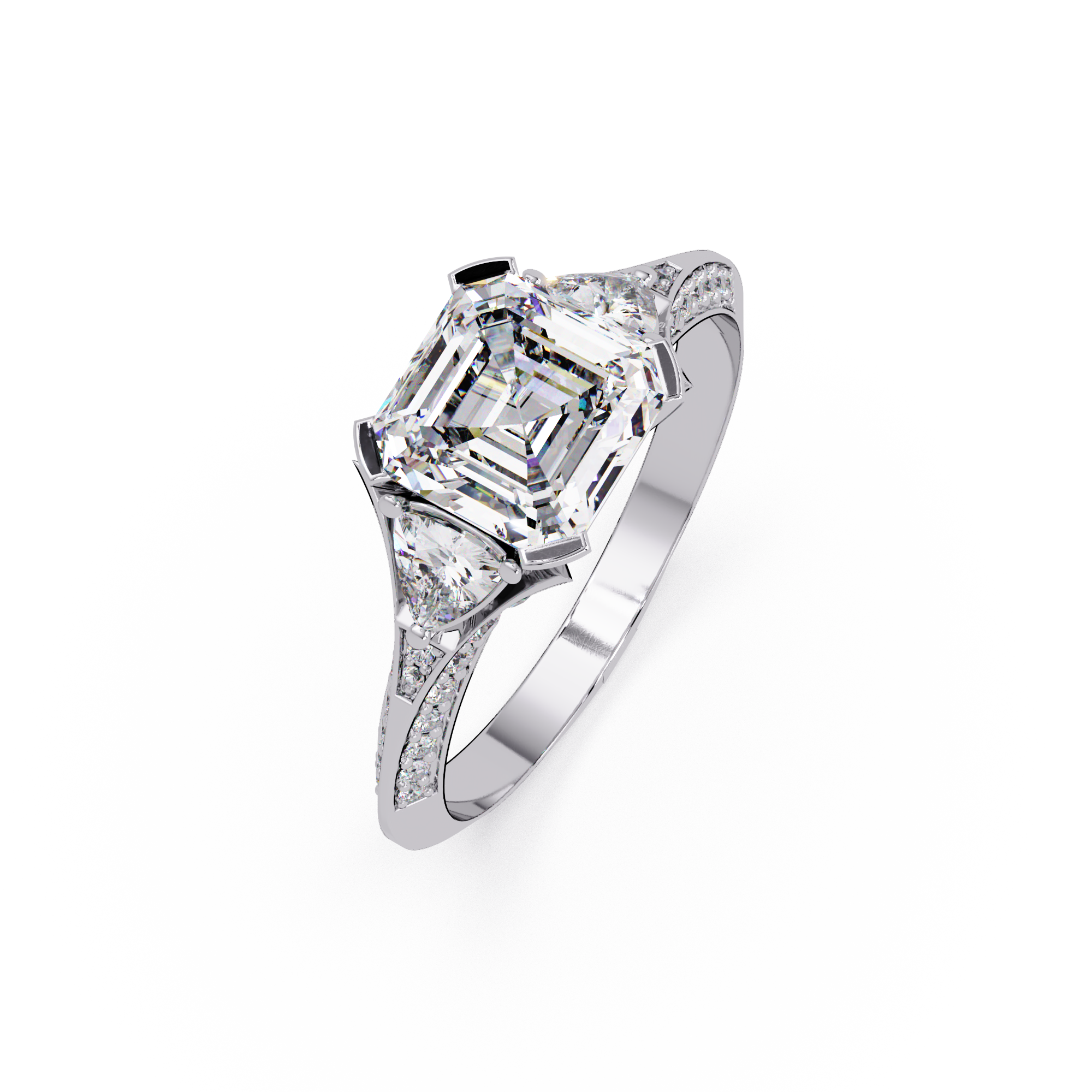 Square Emerald Cut Three-Stone Engagement Ring