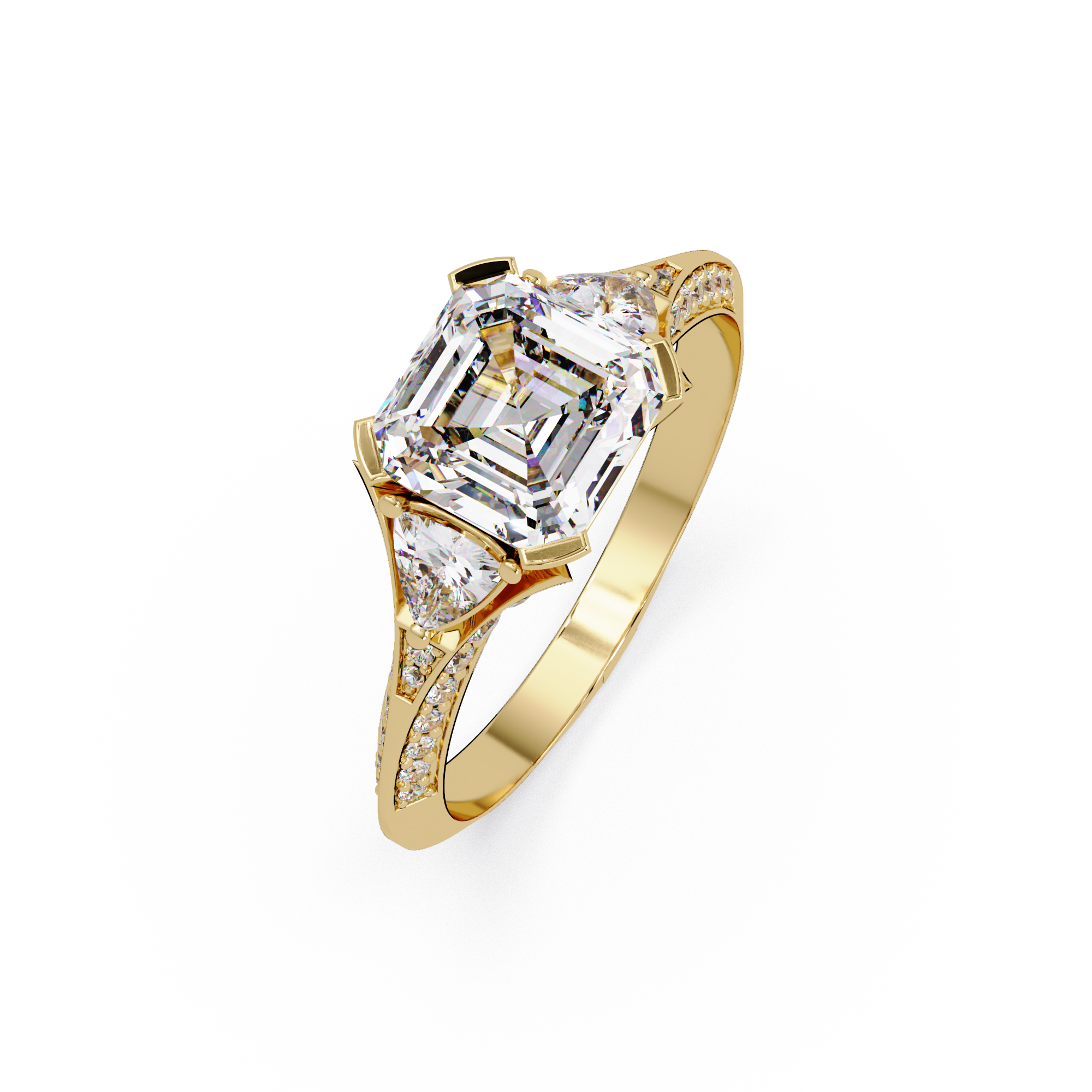 Square Emerald Cut Three-Stone Engagement Ring