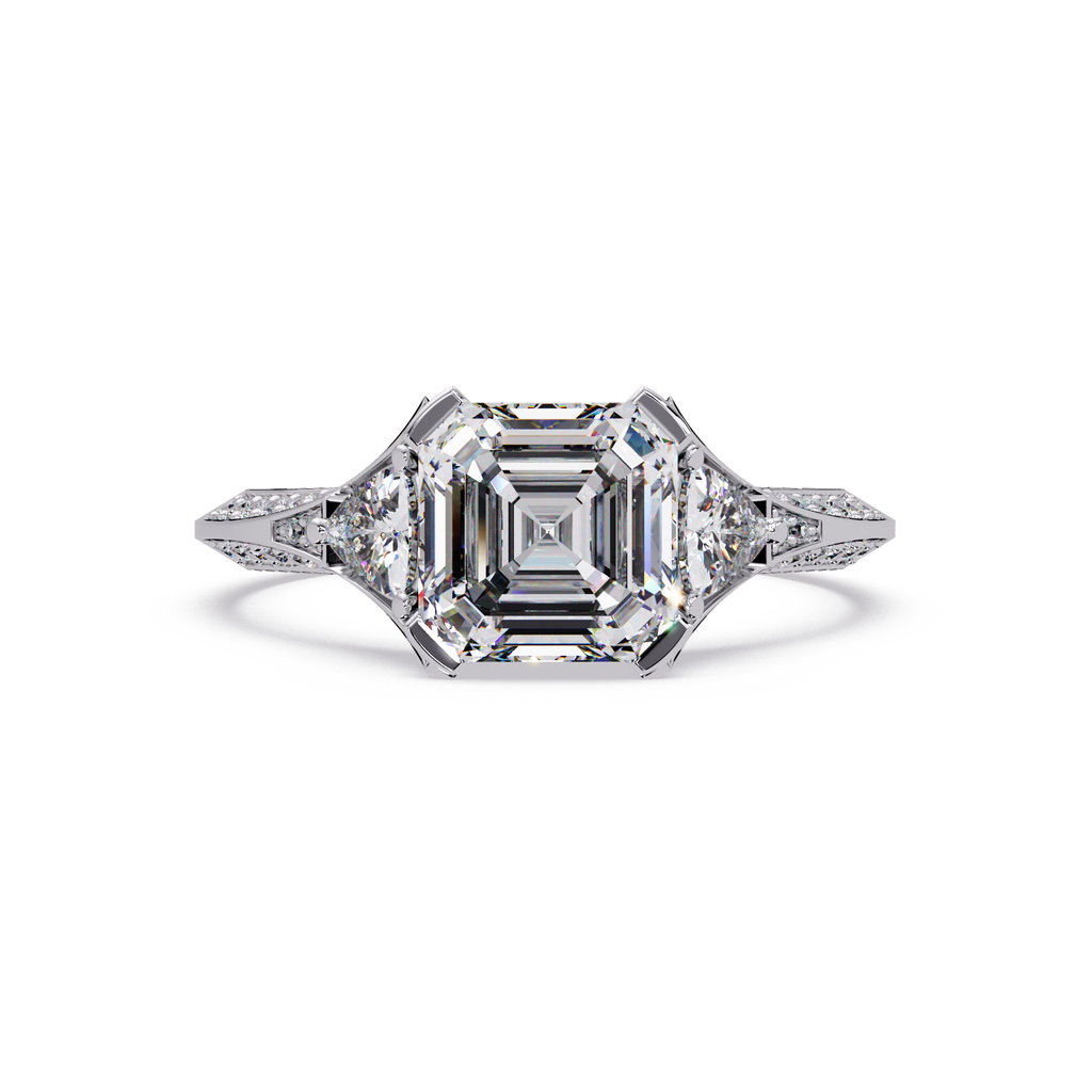 Square Emerald Cut Three-Stone Engagement Ring