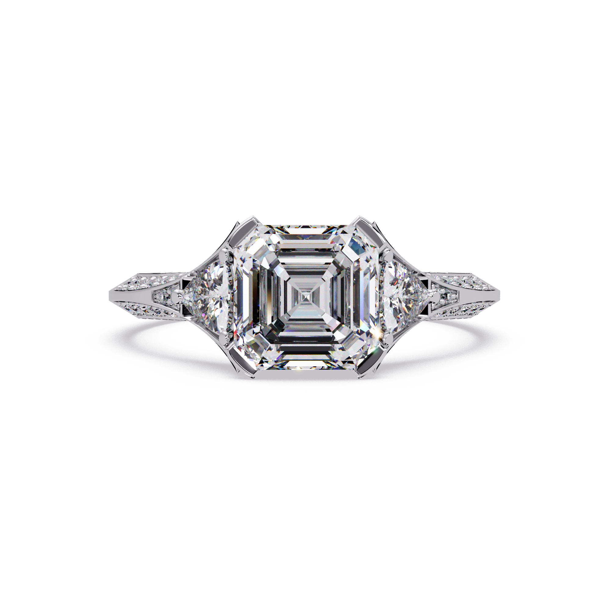 Square Emerald Cut Three-Stone Engagement Ring