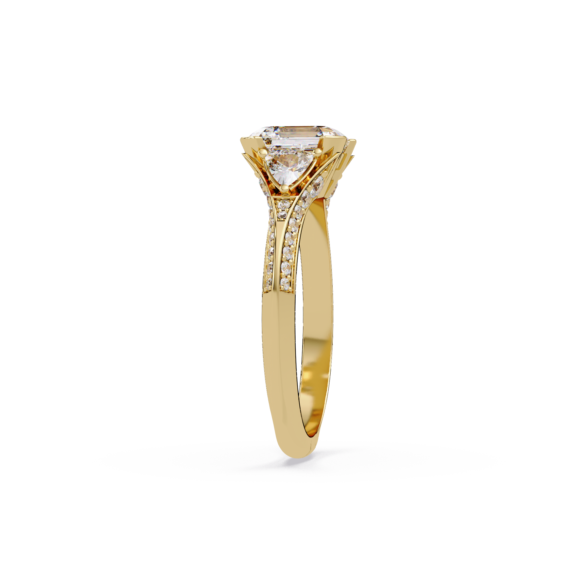 Square Emerald Cut Three-Stone Engagement Ring