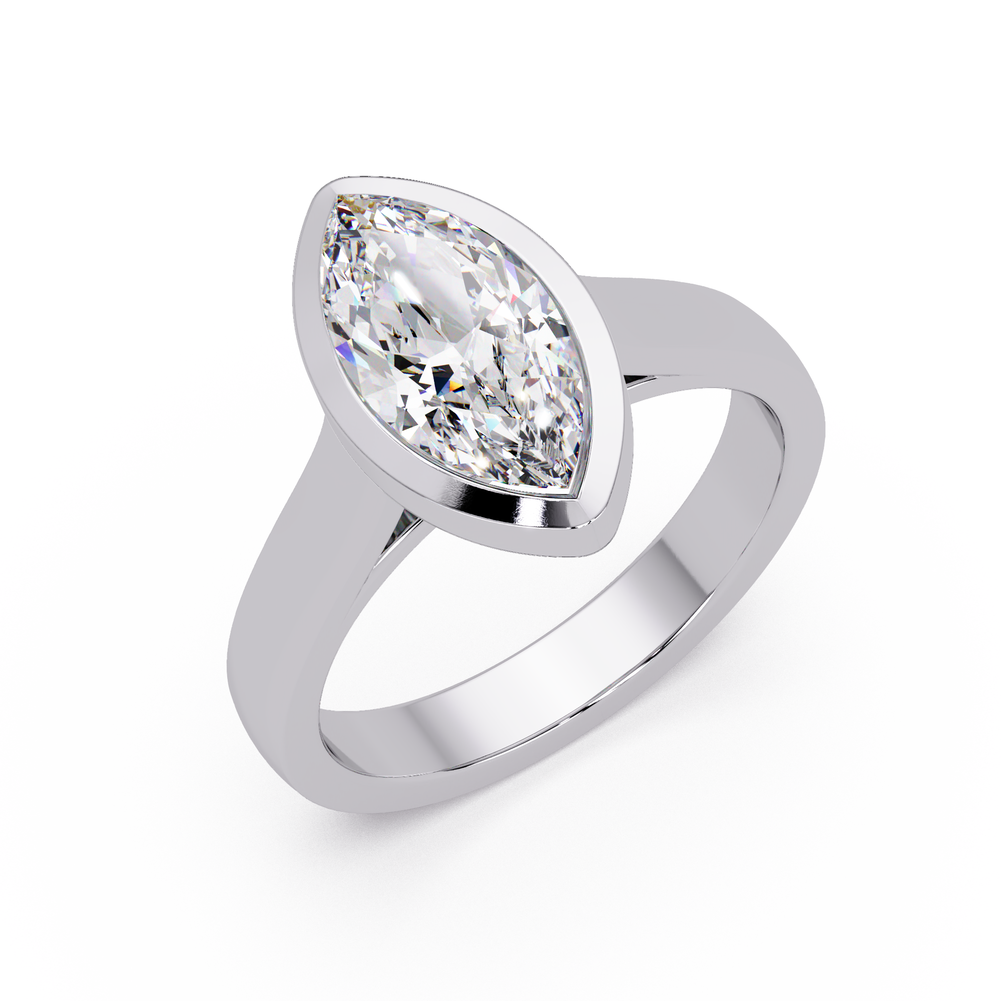Modern Bezel Set Marquise Cut Diamond Rin