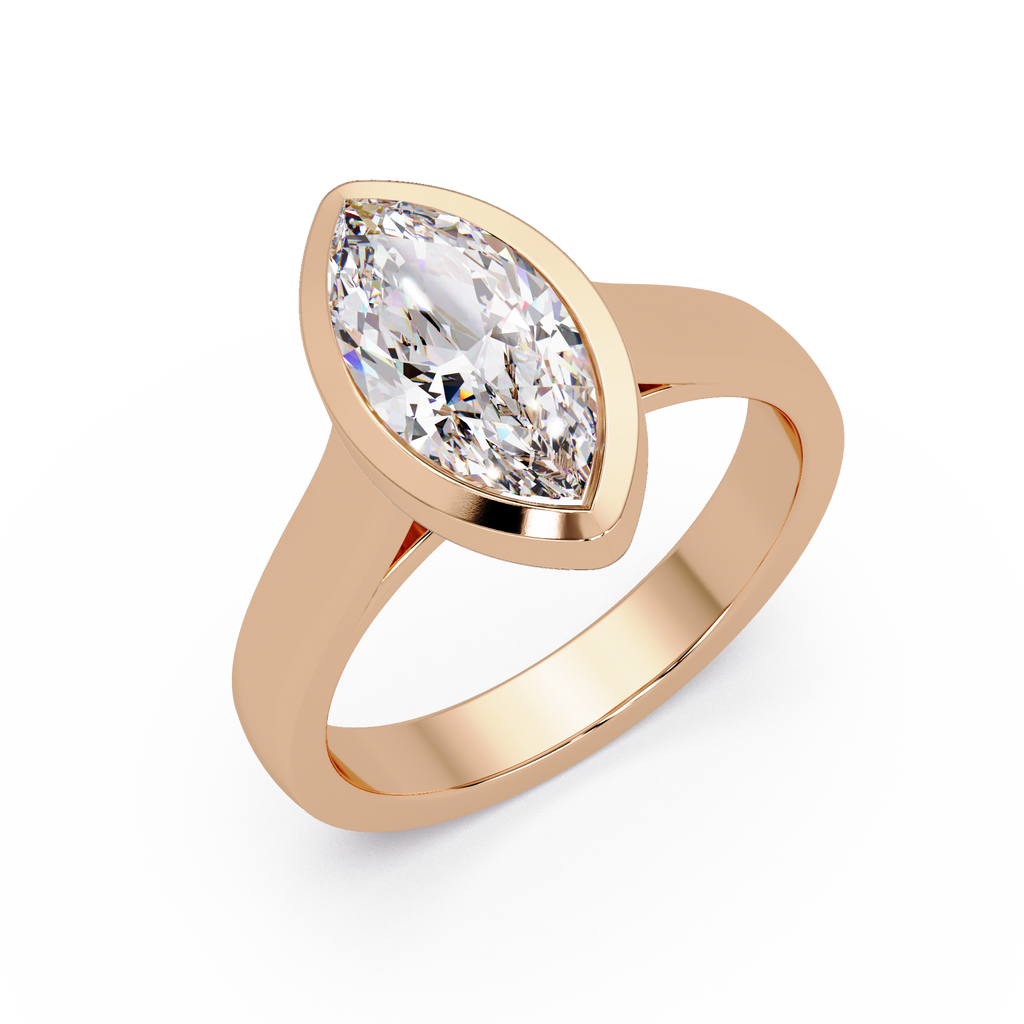 Modern Bezel Set Marquise Cut Diamond Rin