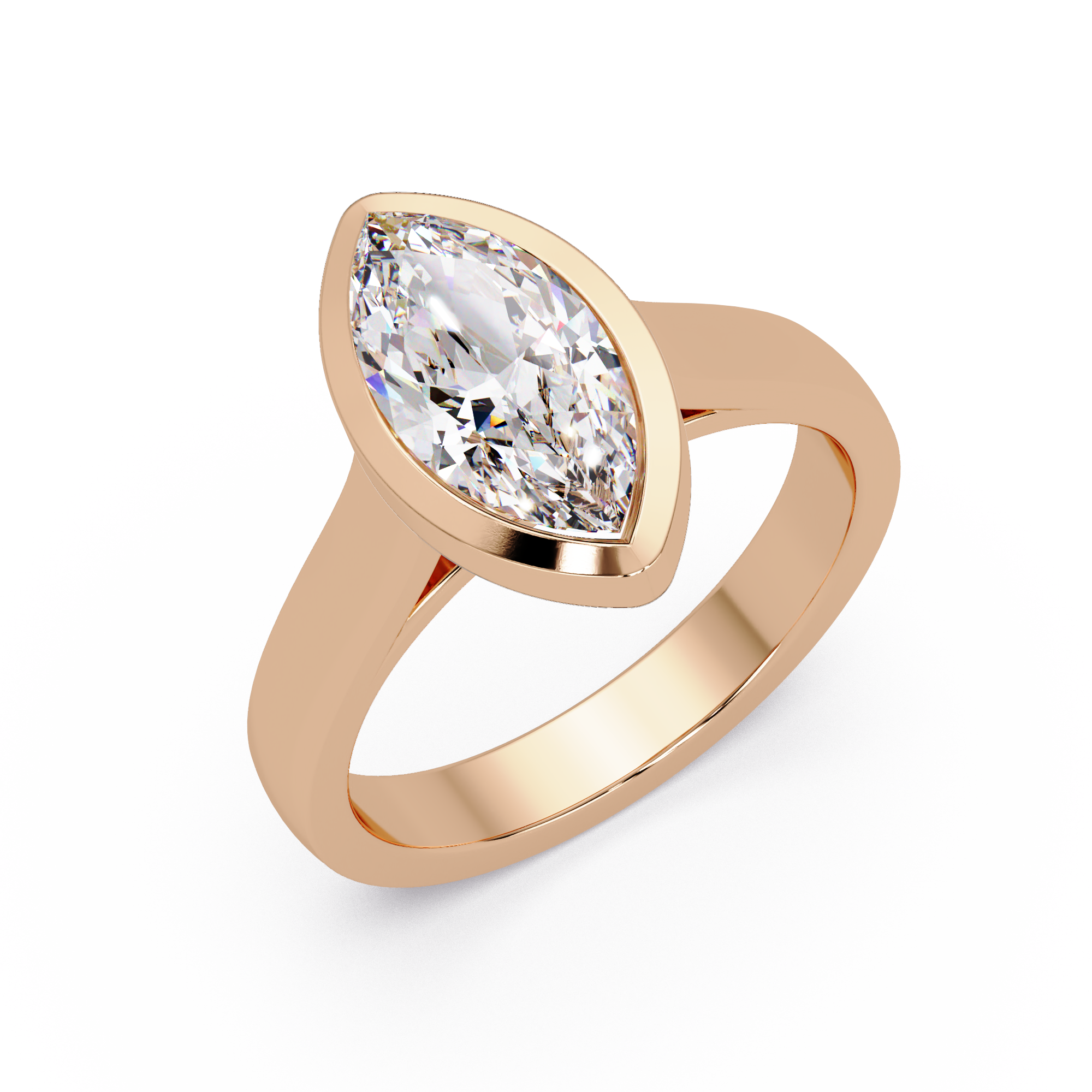 Modern Bezel Set Marquise Cut Diamond Rin