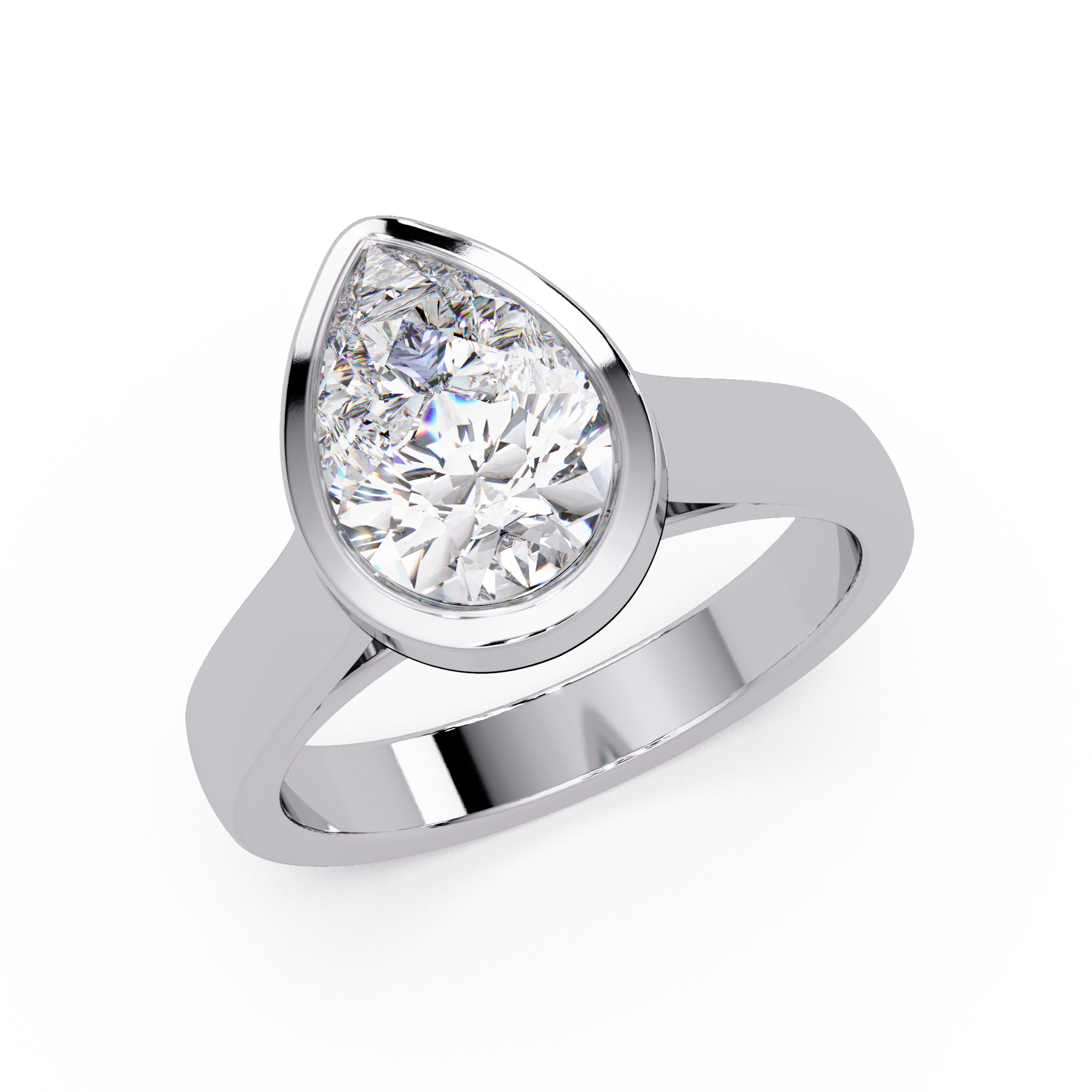 Modern Bezel Set Pear Cut Diamond Ring
