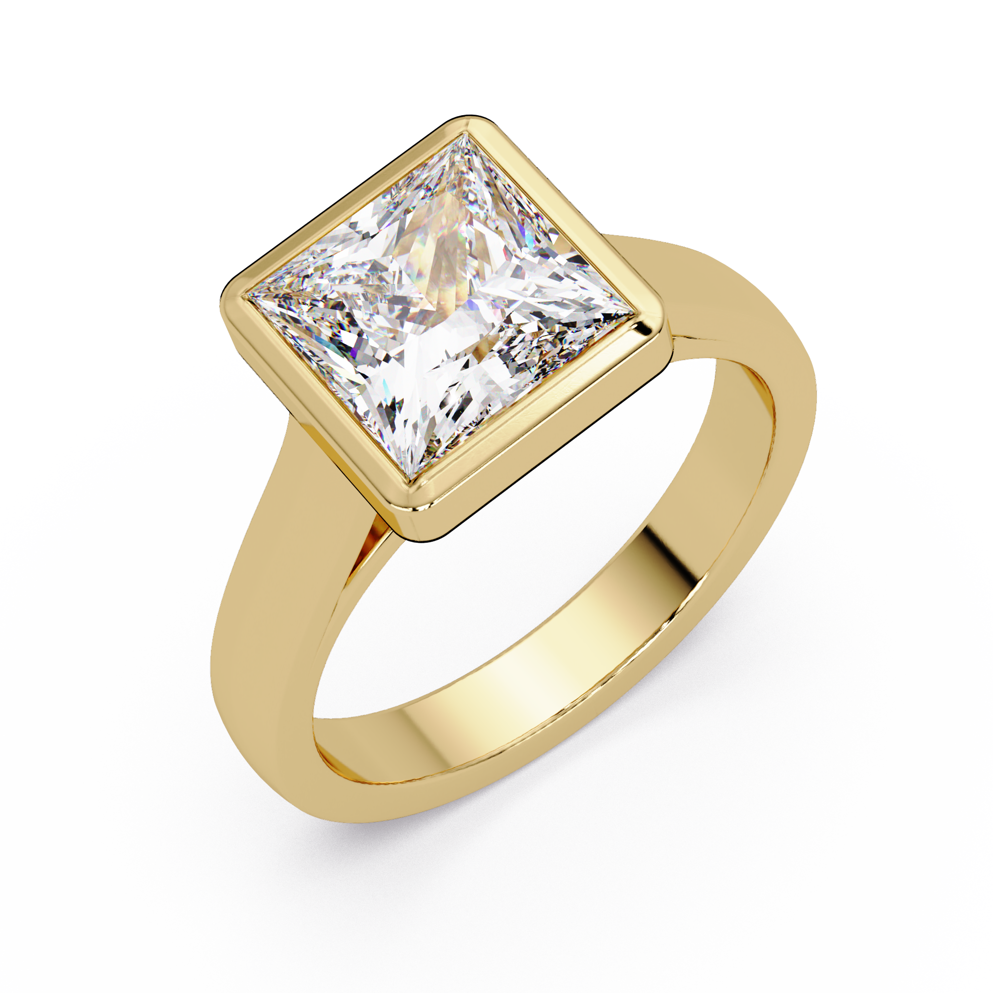 Modern Bezel Set Princess Cut Diamond Ring