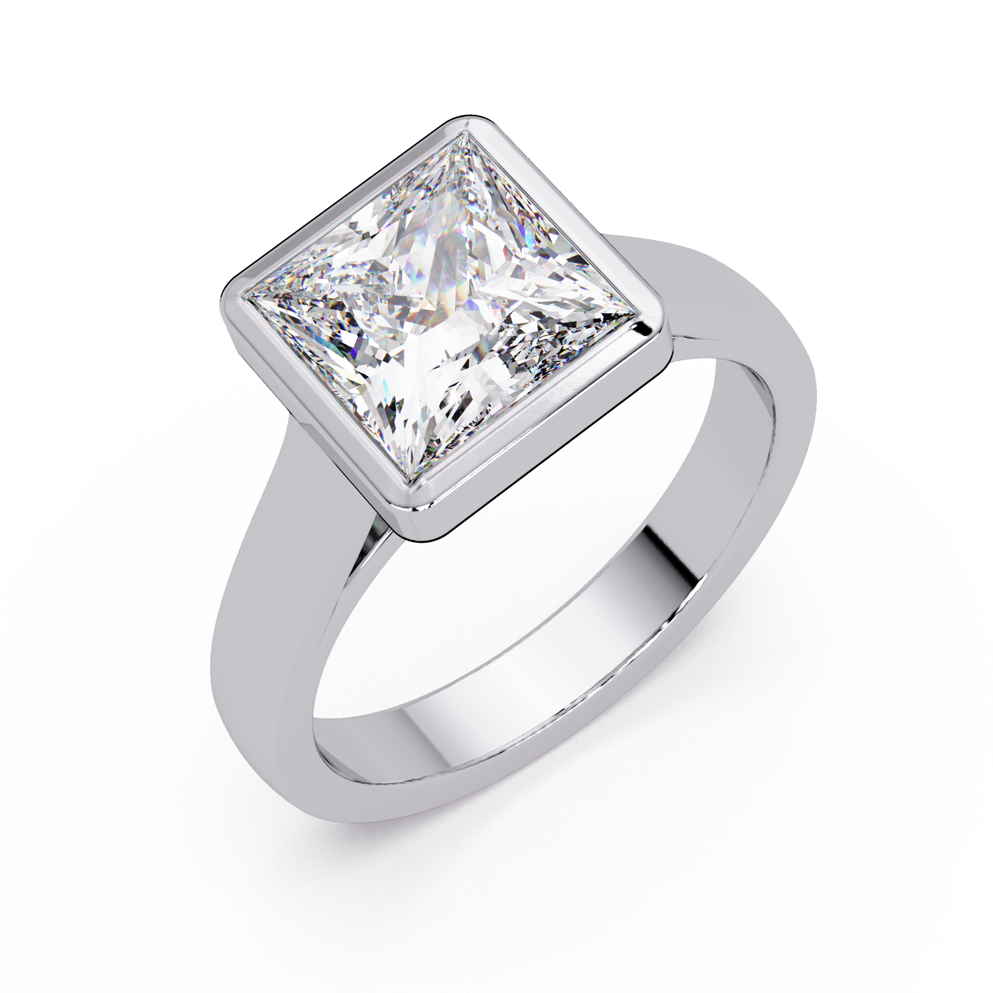 Modern Bezel Set Princess Cut Diamond Ring