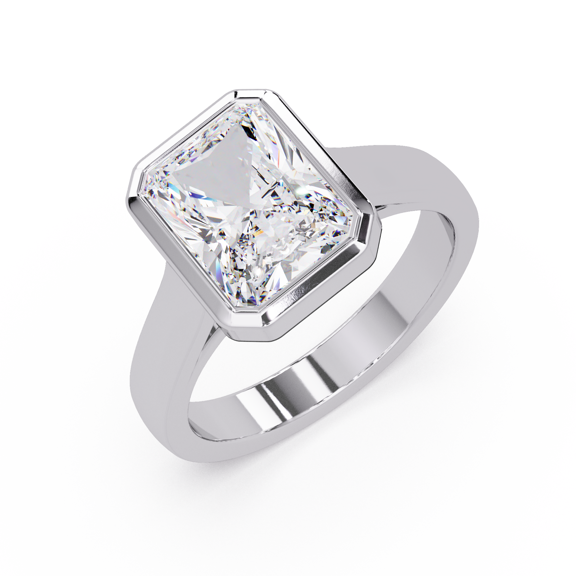 Modern Bezel Set Radiant Cut Diamond Ring