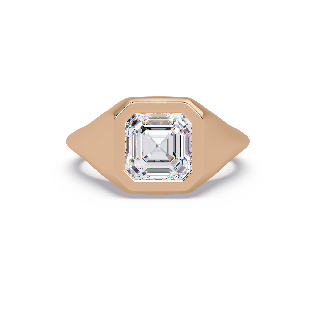 Modern Bezel Set Square Emerald Cut Diamond Ring