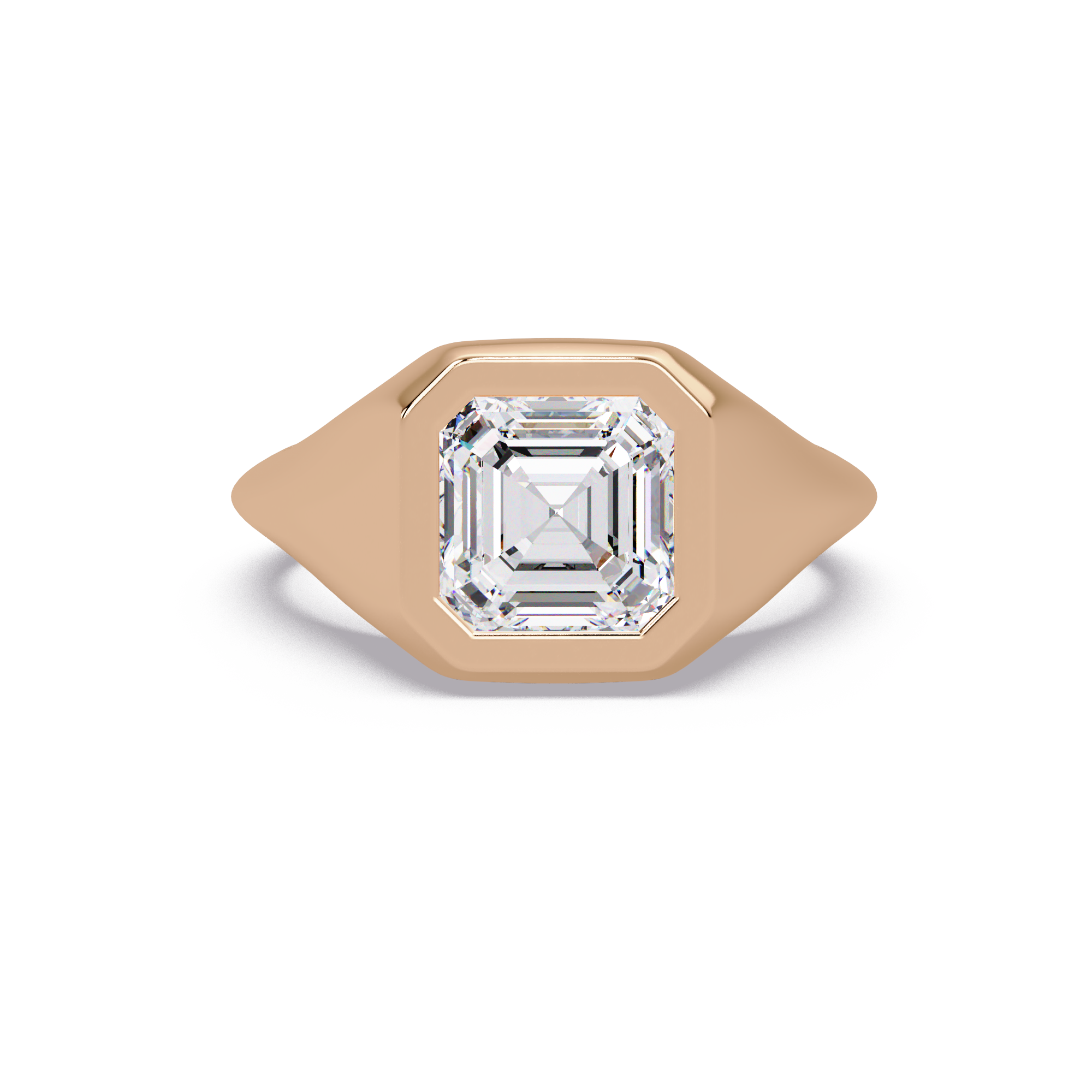 Modern Bezel Set Square Emerald Cut Diamond Ring