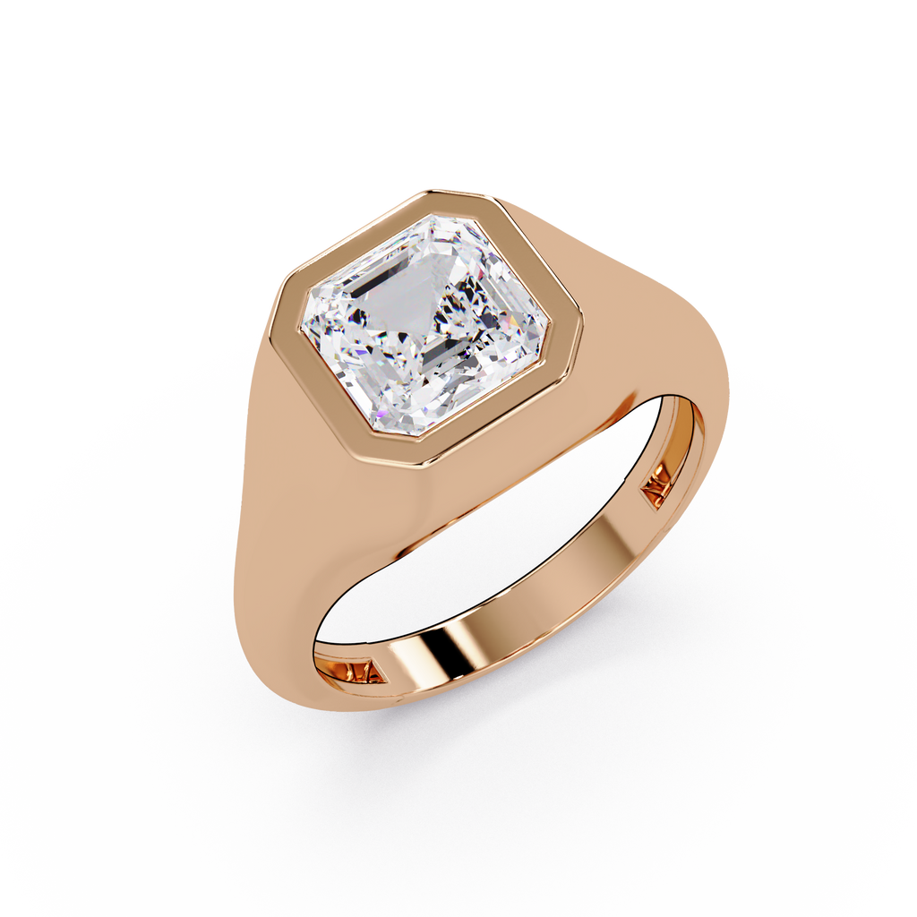 Modern Bezel Set Square Emerald Cut Diamond Ring