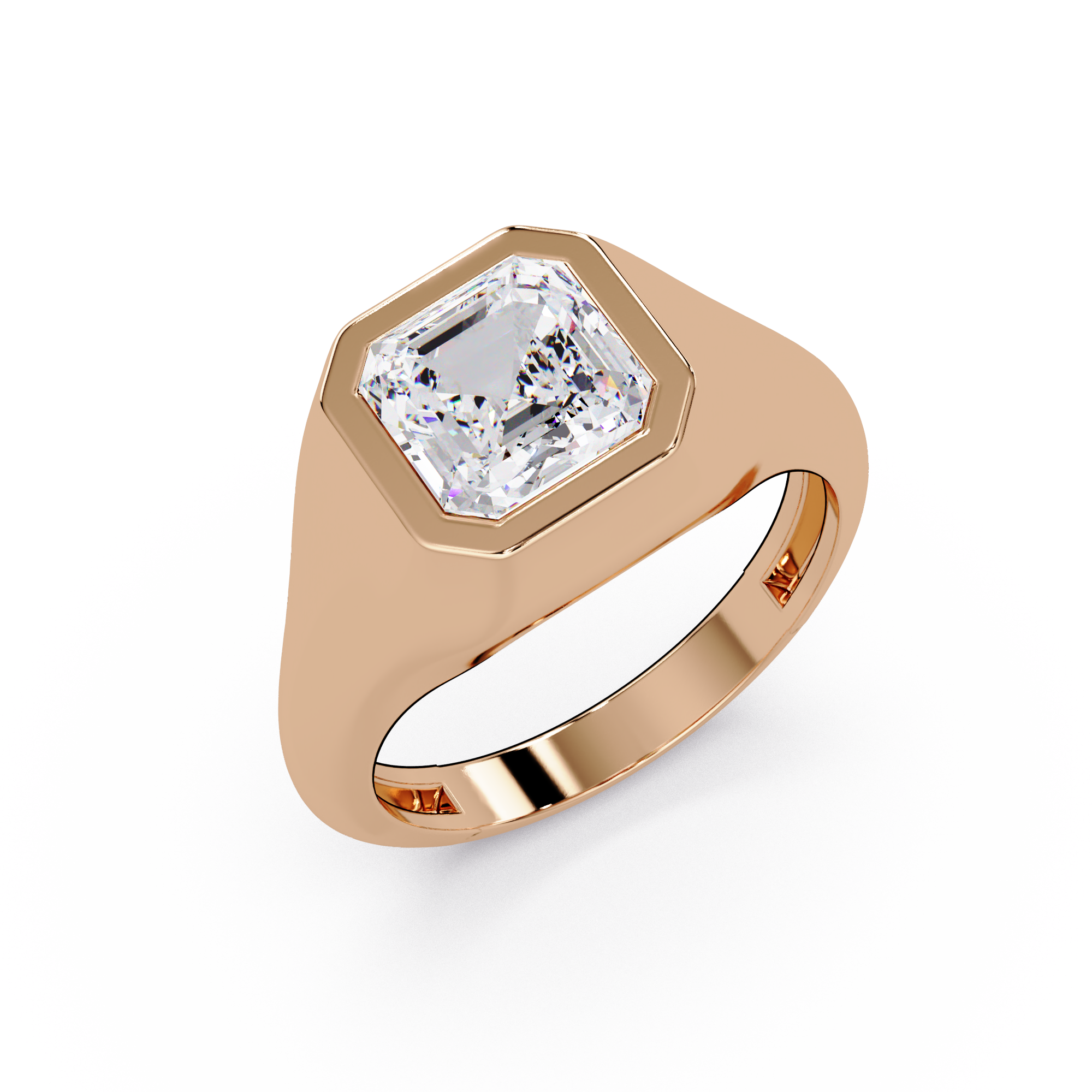 Modern Bezel Set Square Emerald Cut Diamond Ring