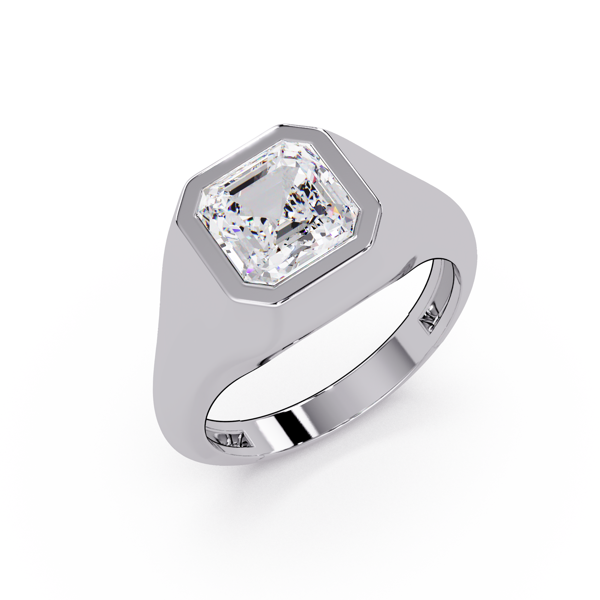 Modern Bezel Set Square Emerald Cut Diamond Ring