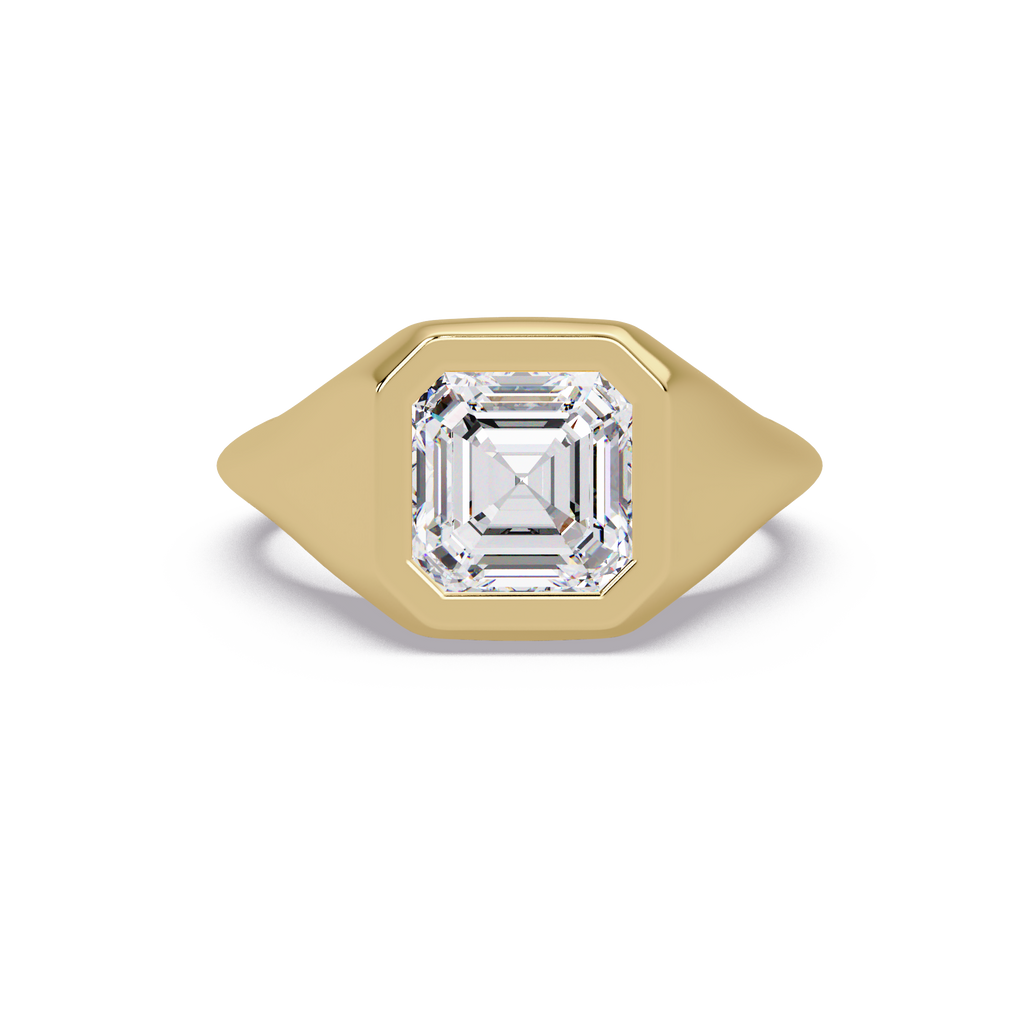 Modern Bezel Set Square Emerald Cut Diamond Ring