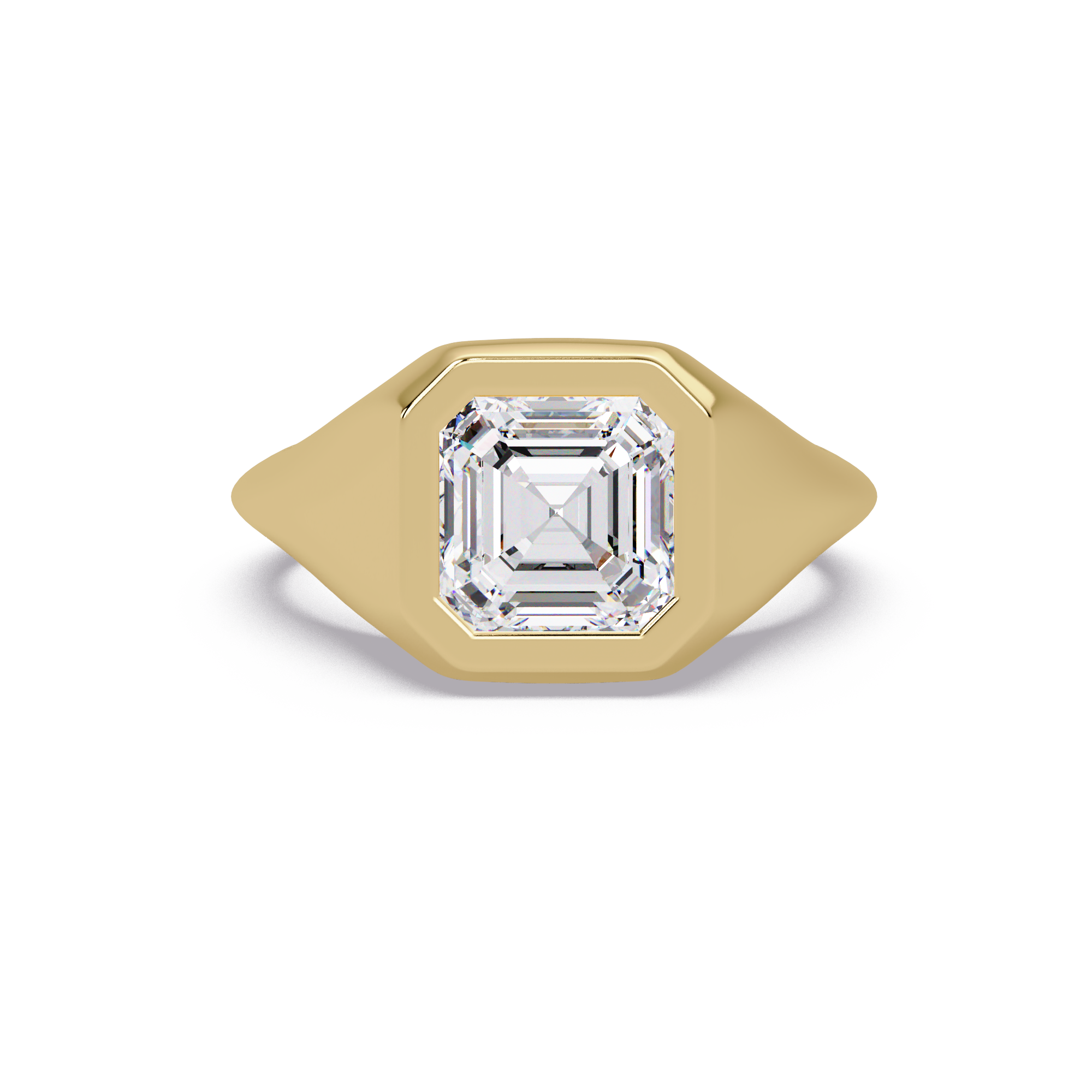 Modern Bezel Set Square Emerald Cut Diamond Ring