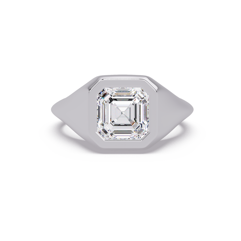 Modern Bezel Set Square Emerald Cut Diamond Ring