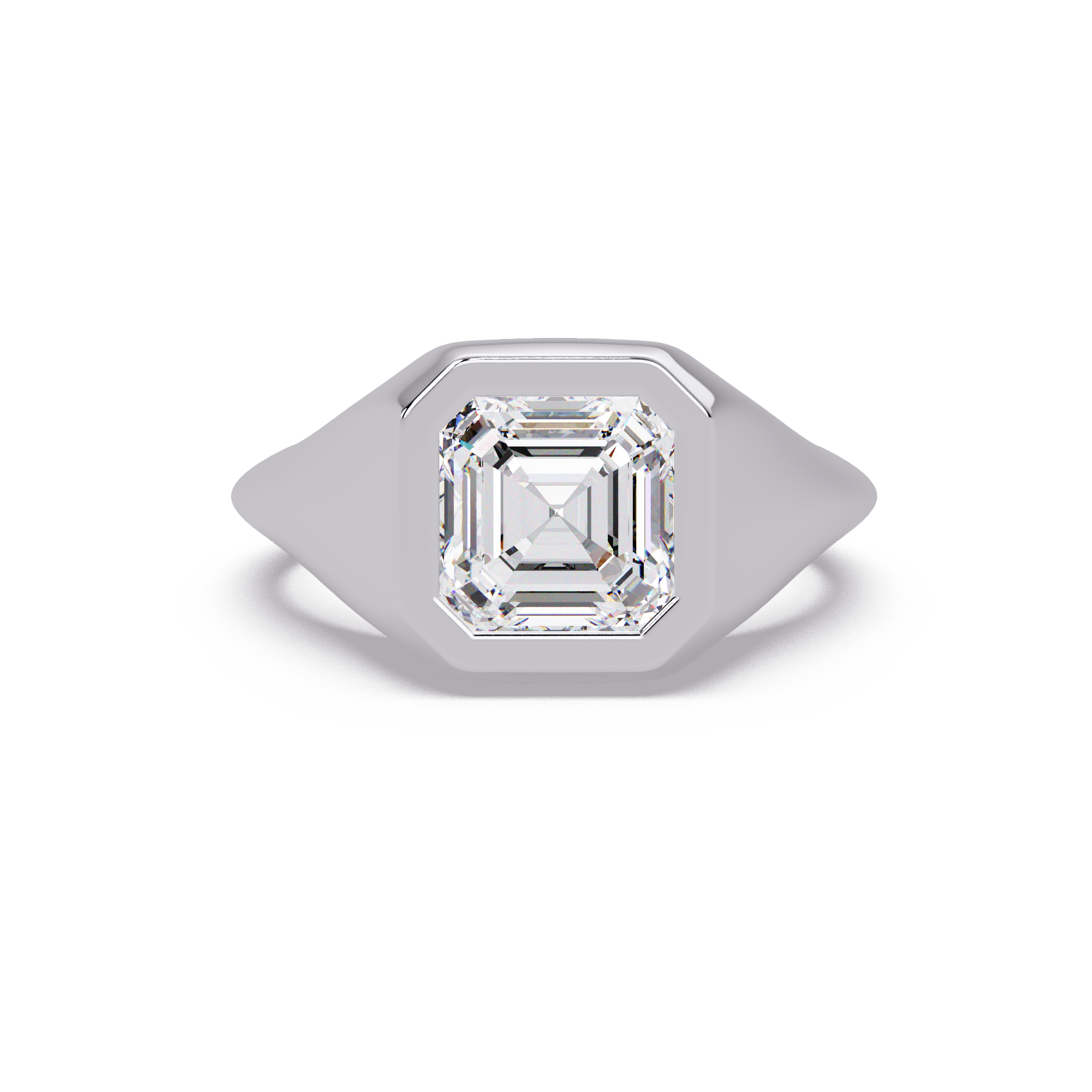 Modern Bezel Set Square Emerald Cut Diamond Ring