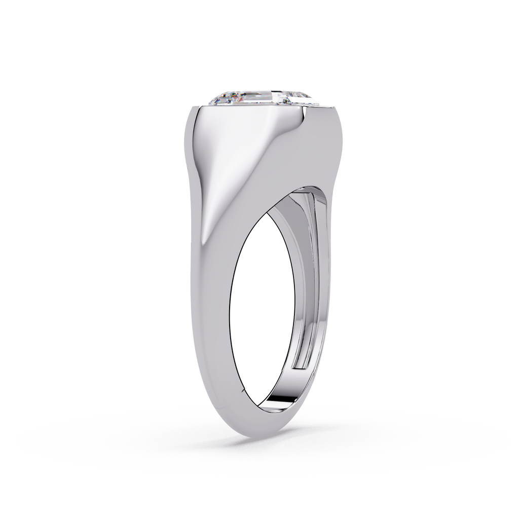 Modern Bezel Set Square Emerald Cut Diamond Ring