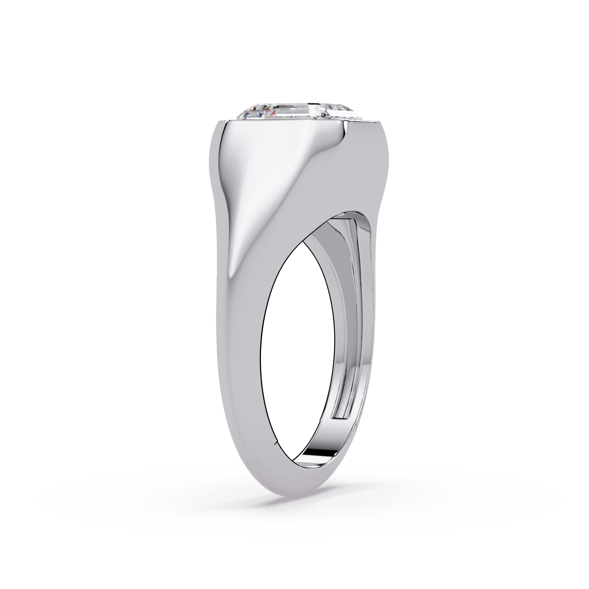 Modern Bezel Set Square Emerald Cut Diamond Ring