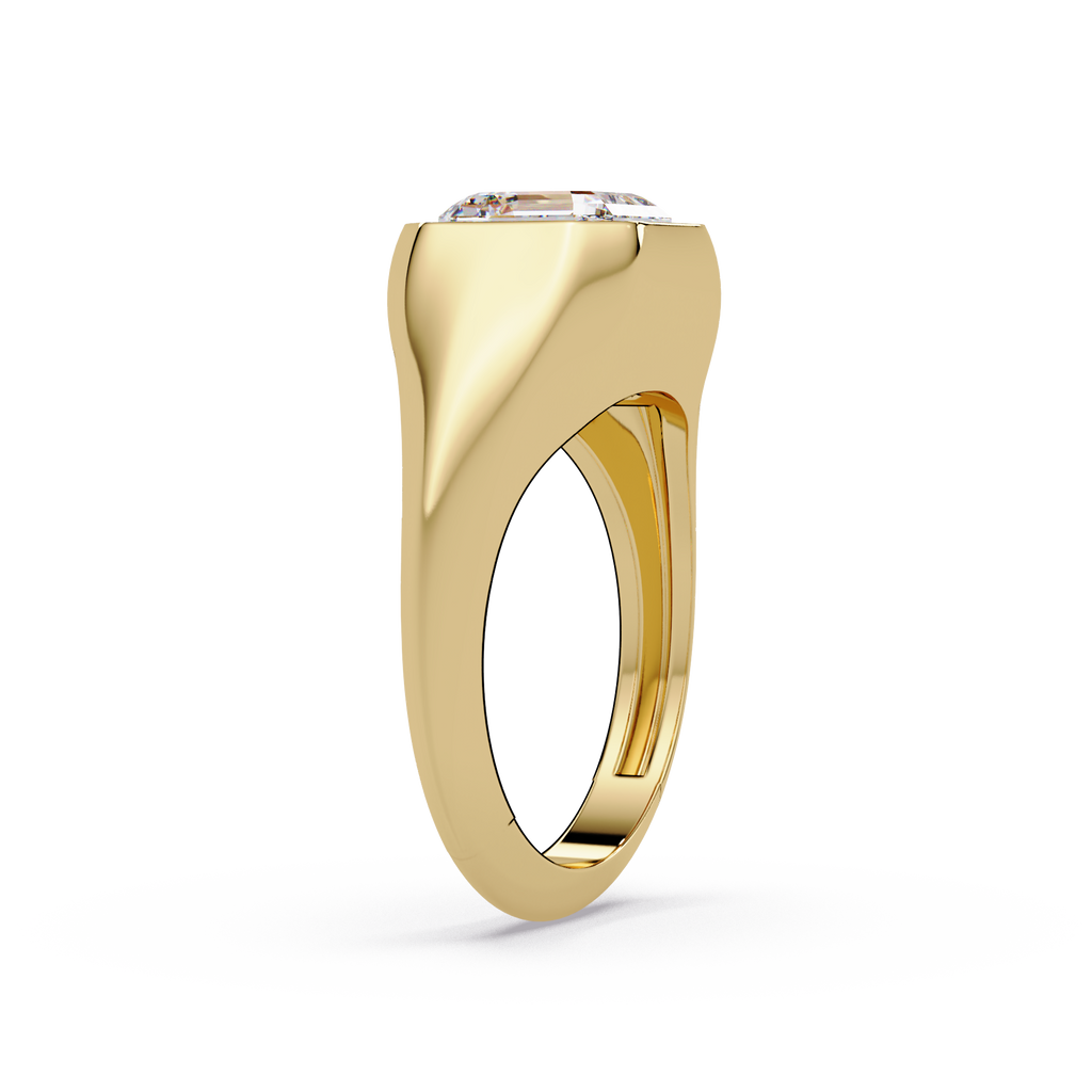 Modern Bezel Set Square Emerald Cut Diamond Ring