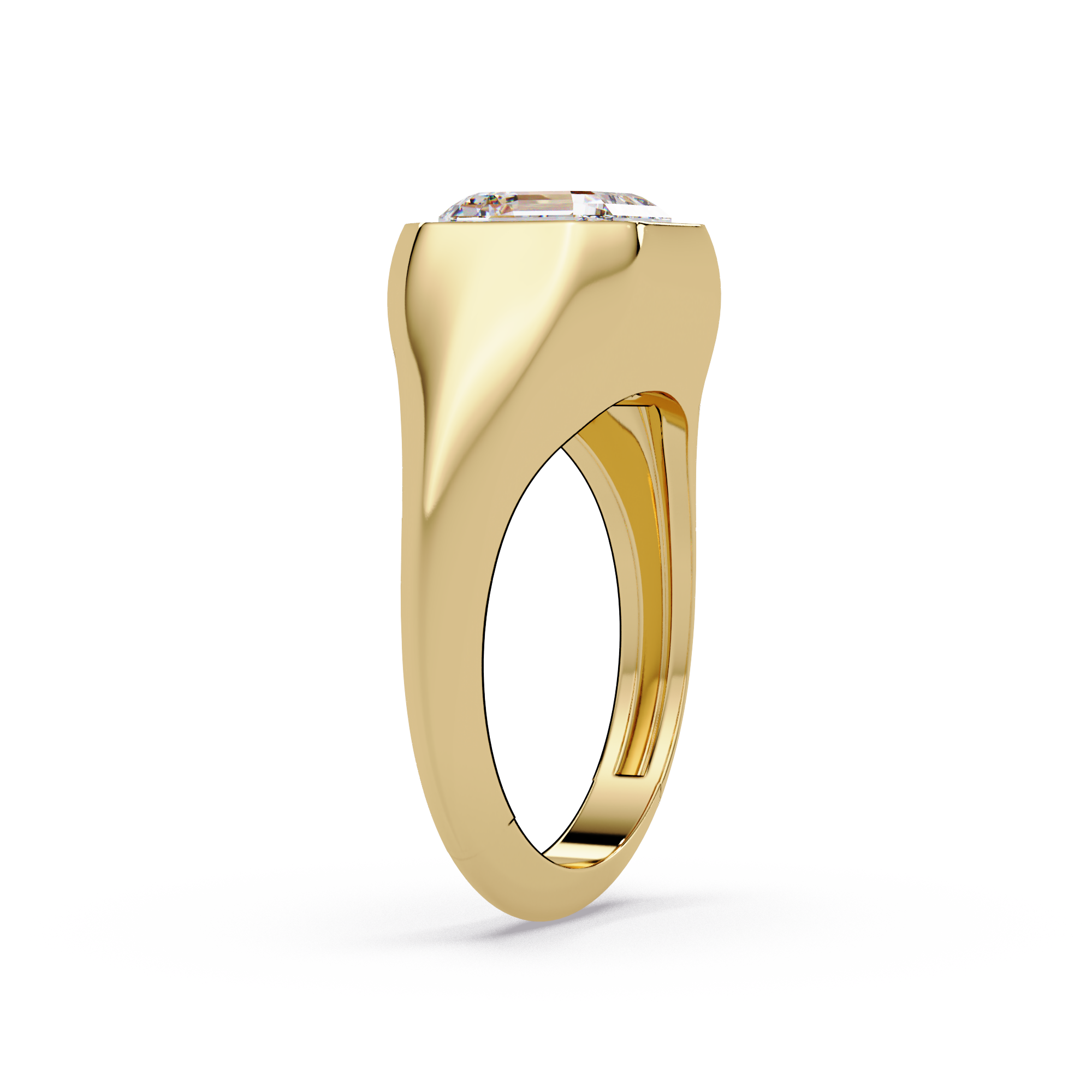 Modern Bezel Set Square Emerald Cut Diamond Ring
