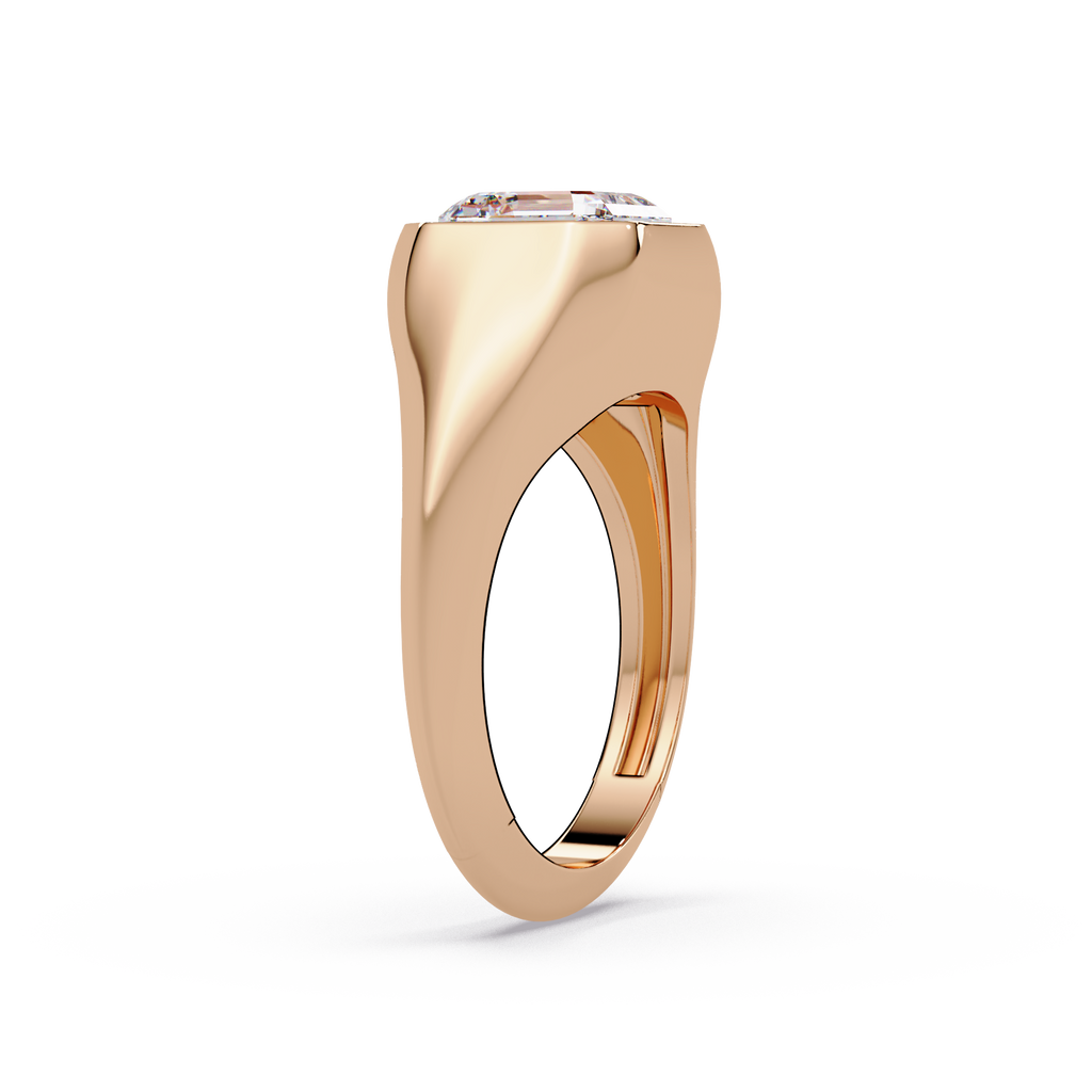 Modern Bezel Set Square Emerald Cut Diamond Ring