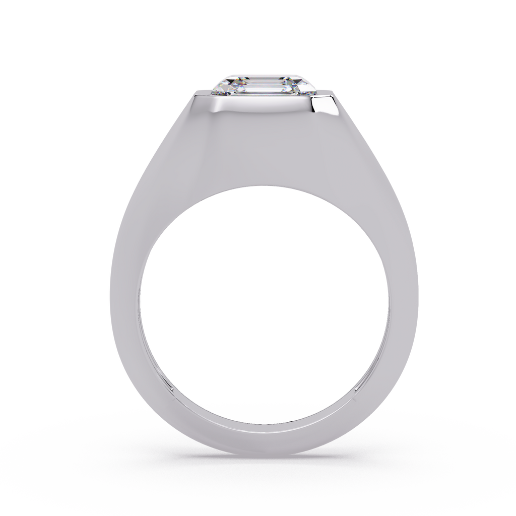 Modern Bezel Set Square Emerald Cut Diamond Ring