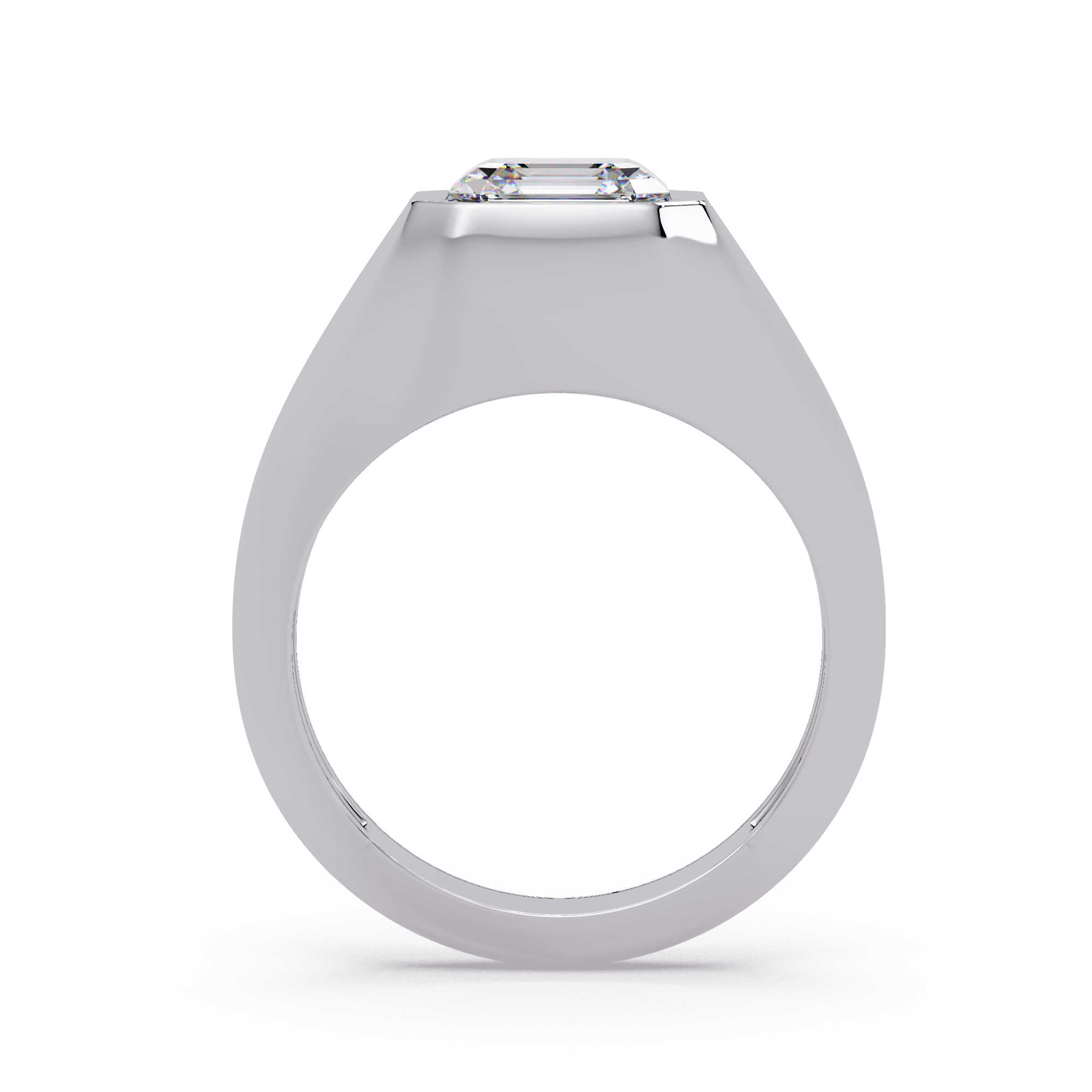 Modern Bezel Set Square Emerald Cut Diamond Ring