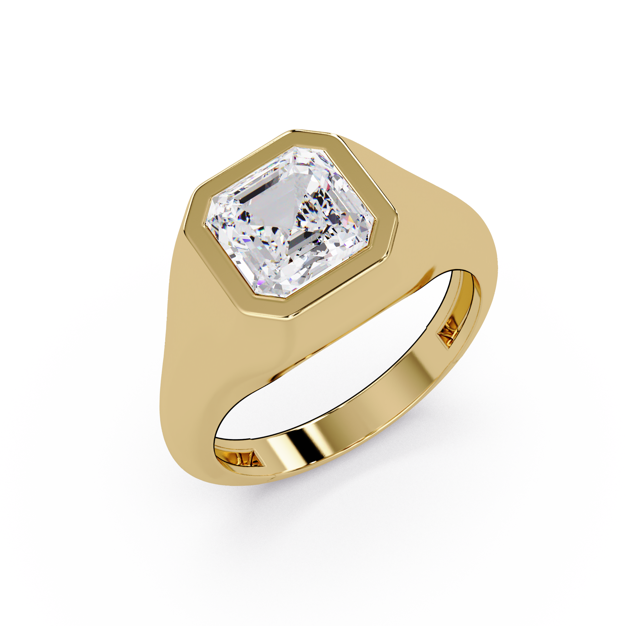 Modern Bezel Set Square Emerald Cut Diamond Ring