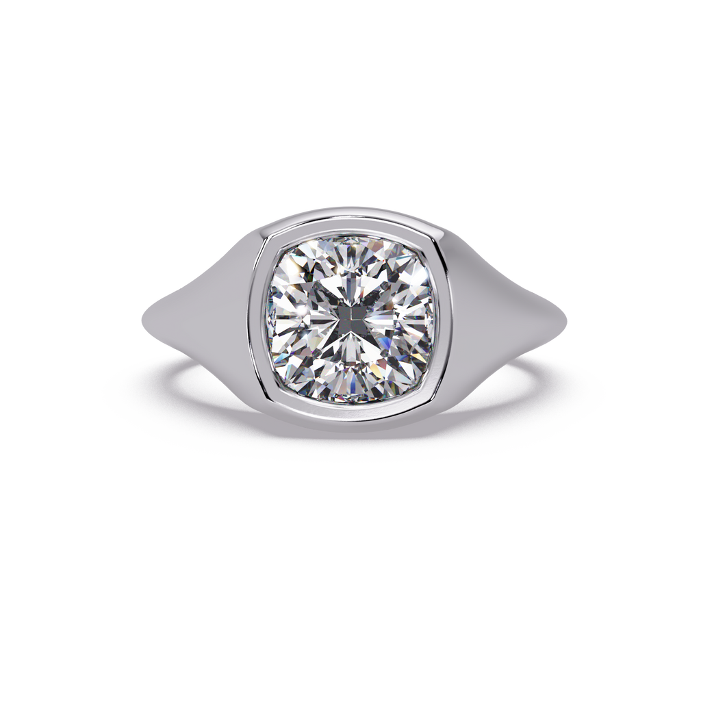Modern Bezel Set Cushion Cut Diamond Ring