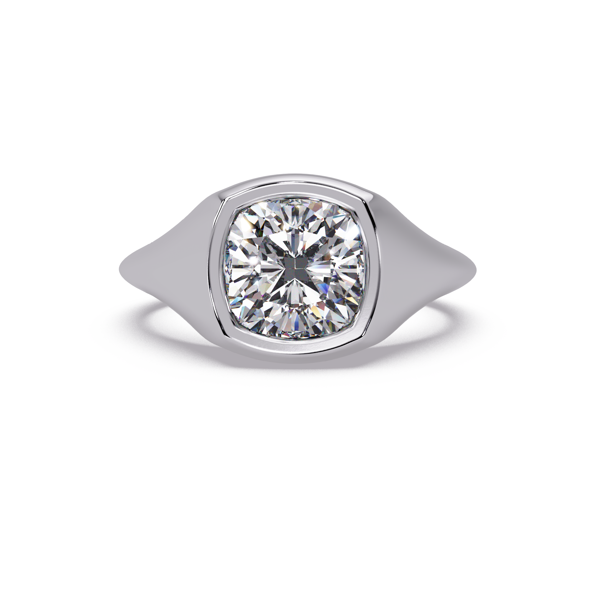 Modern Bezel Set Cushion Cut Diamond Ring