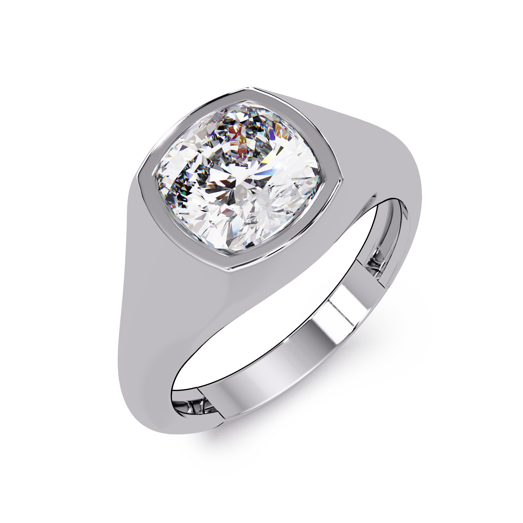 Modern Bezel Set Cushion Cut Diamond Ring