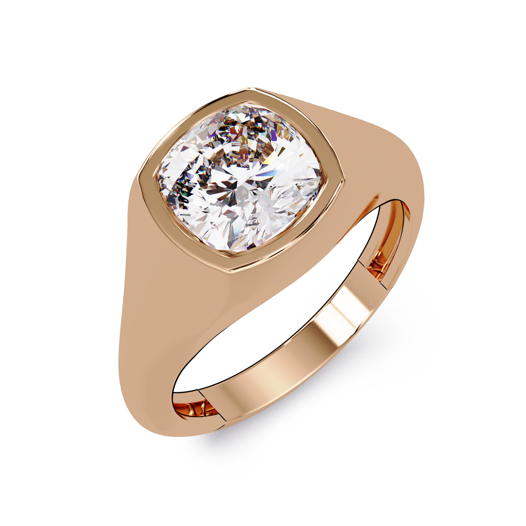 Modern Bezel Set Cushion Cut Diamond Ring