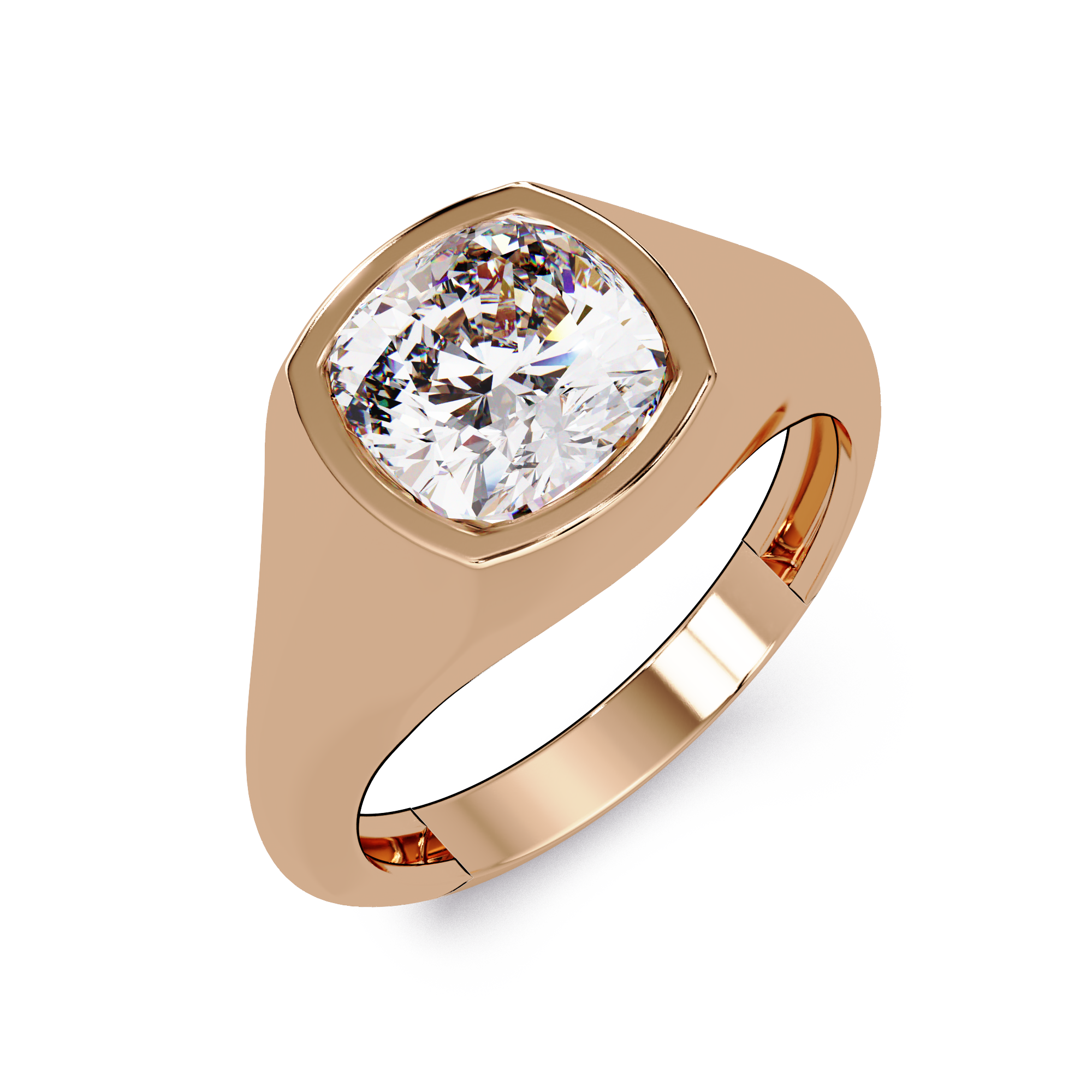 Modern Bezel Set Cushion Cut Diamond Ring