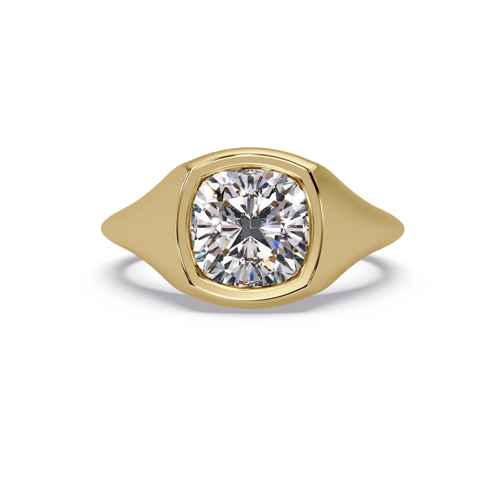 Modern Bezel Set Cushion Cut Diamond Ring