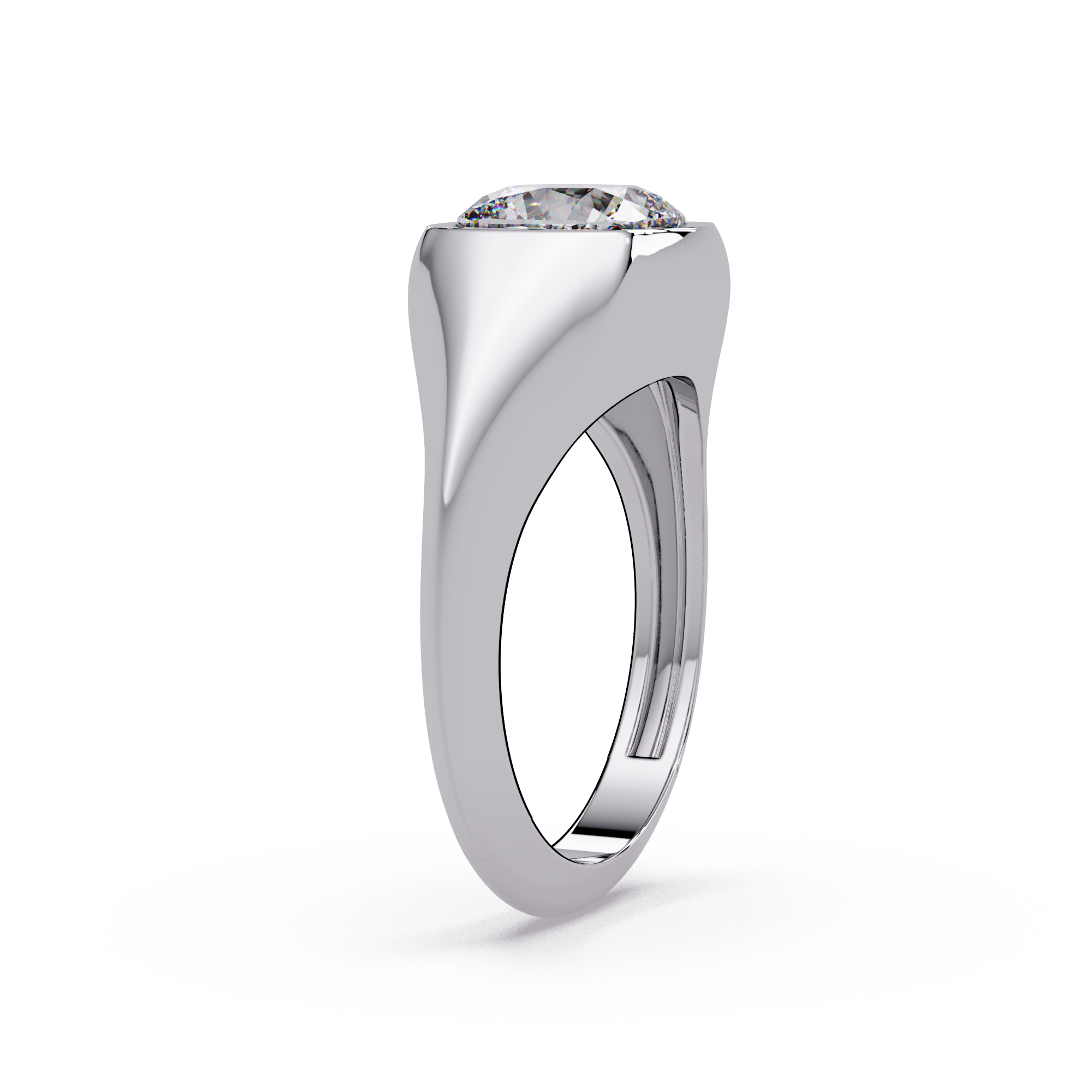 Modern Bezel Set Cushion Cut Diamond Ring